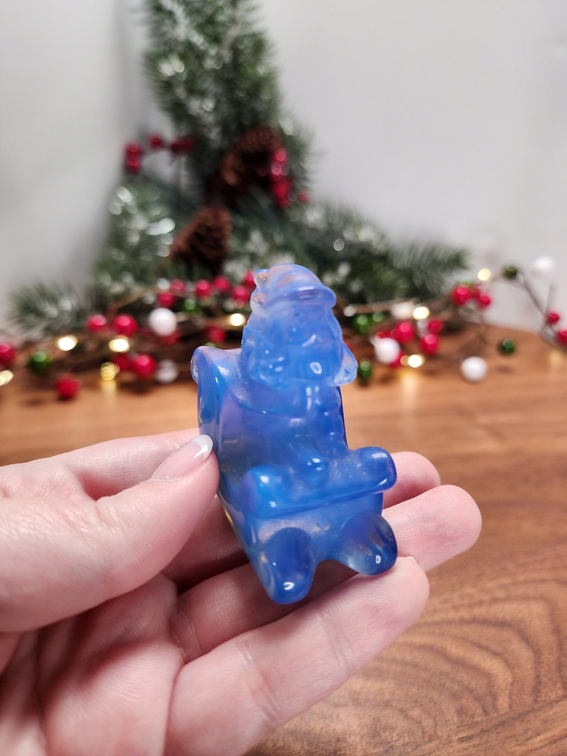 Santa's Sliegh Ride Crystal | Blue Opalite | Medium 3D Carving | Christmas Crystals | Holiday Decor | Blue Christmas | Intuitively Chosen