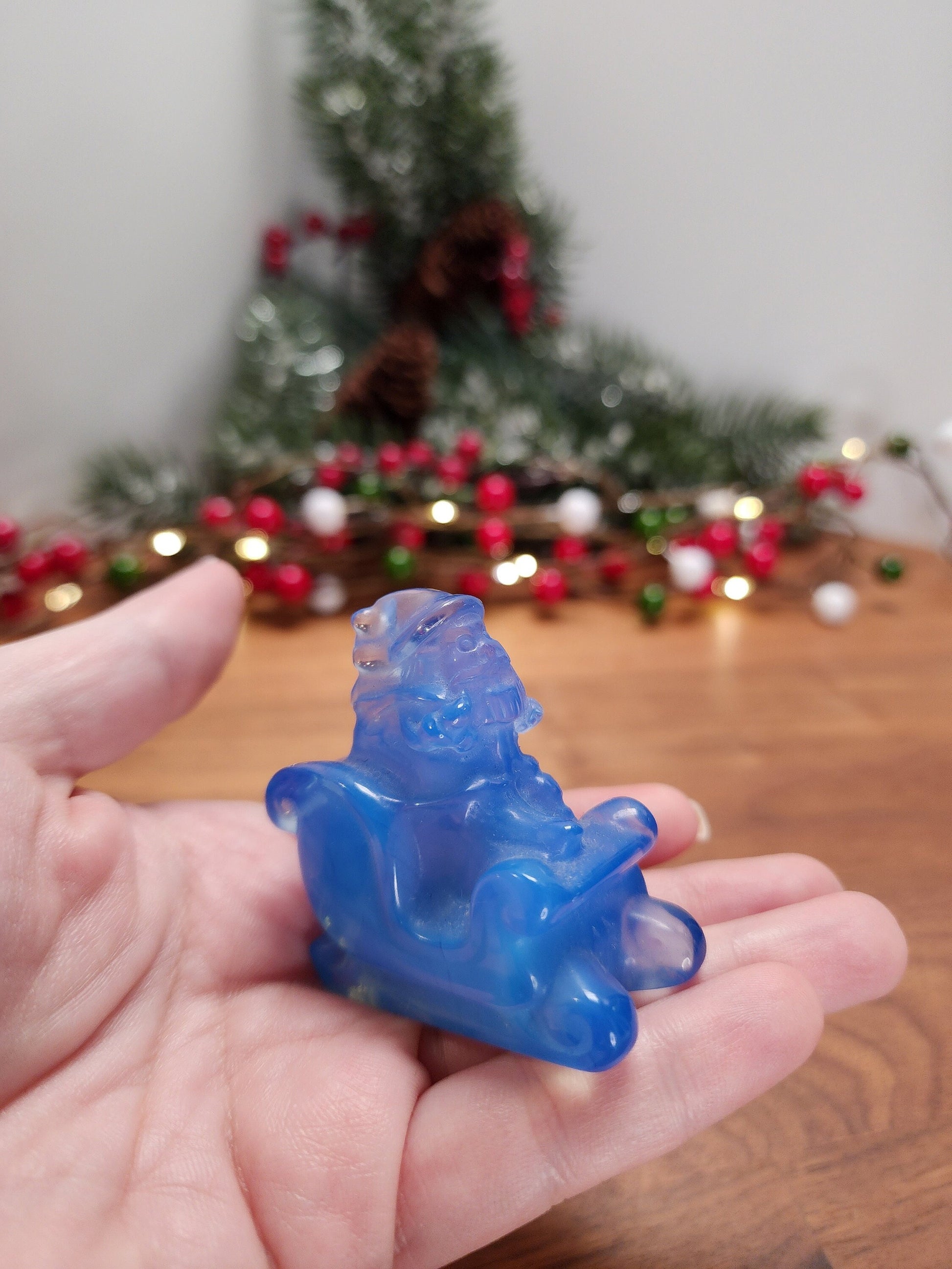 Santa's Sliegh Ride Crystal | Blue Opalite | Medium 3D Carving | Christmas Crystals | Holiday Decor | Blue Christmas | Intuitively Chosen