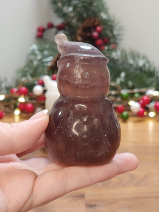 Crystal Snowman: White Jade or Purple Mica Fluorite, Winter Decor