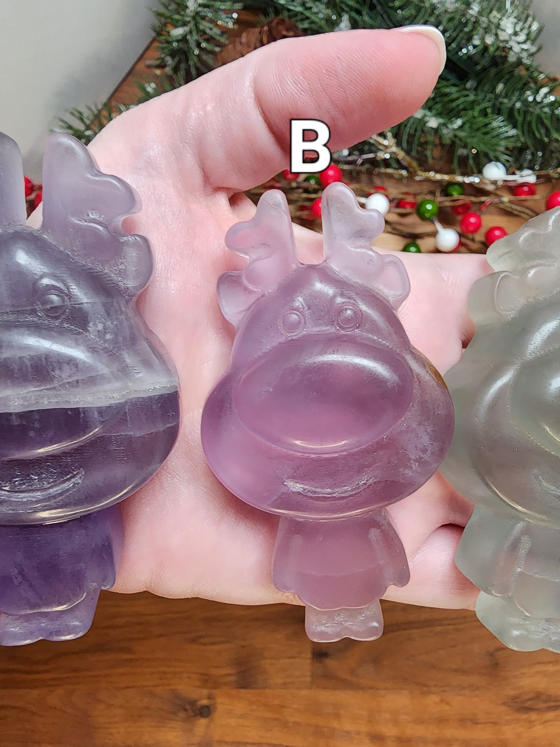 Cute Fluorite Rudolph Crystal | Purple or Green | Large Carvings | Crystals for Kids | Adorable Reindeer for Christmas | Intuitively Chosen