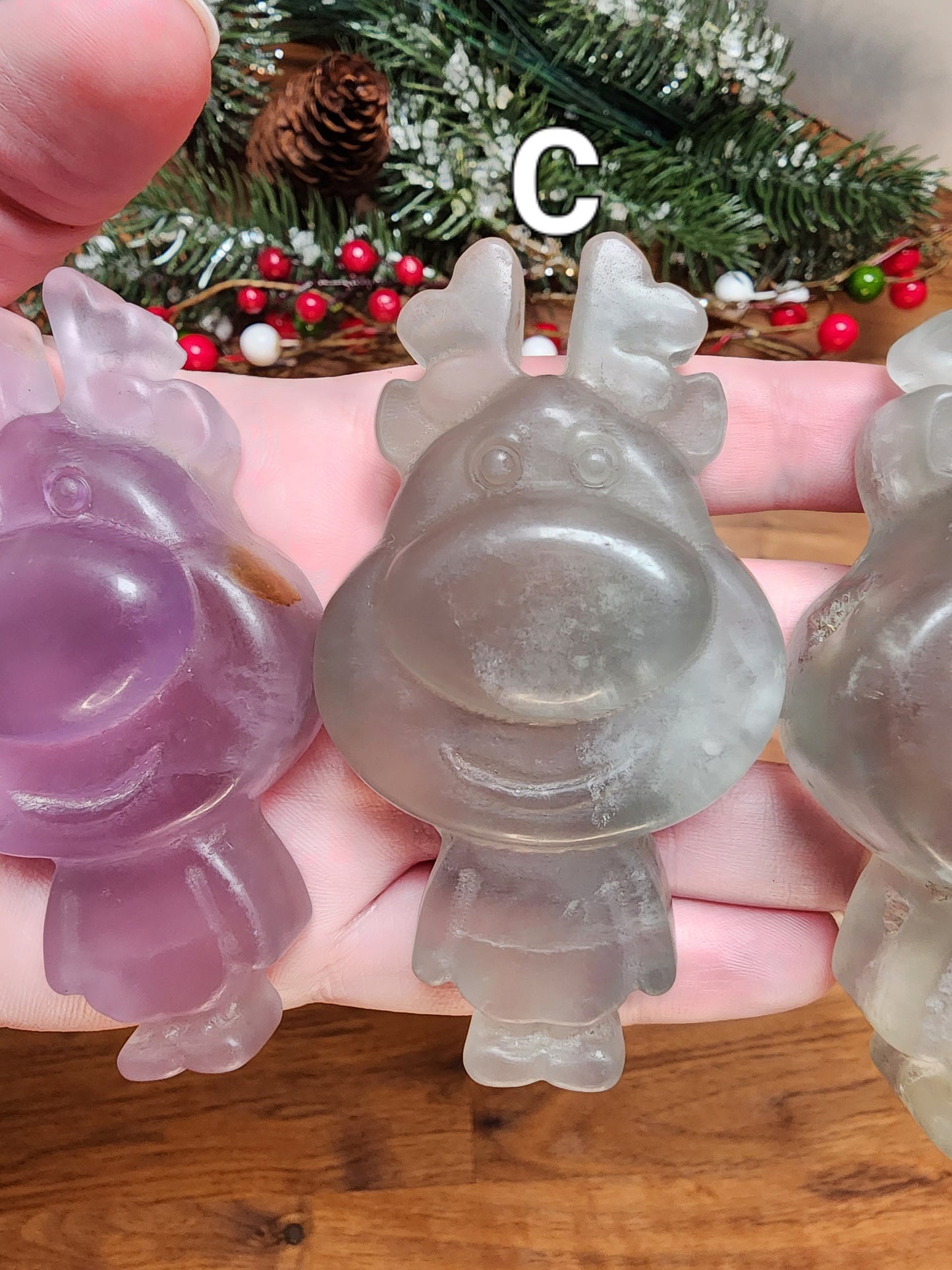 Fluorite Rudolph Crystal Carving: Purple or Green Reindeer