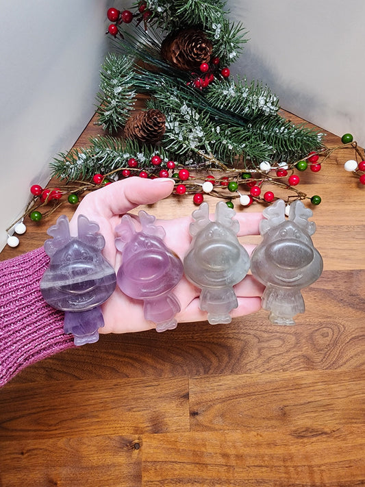 Fluorite Rudolph Crystal Carving: Purple or Green Reindeer