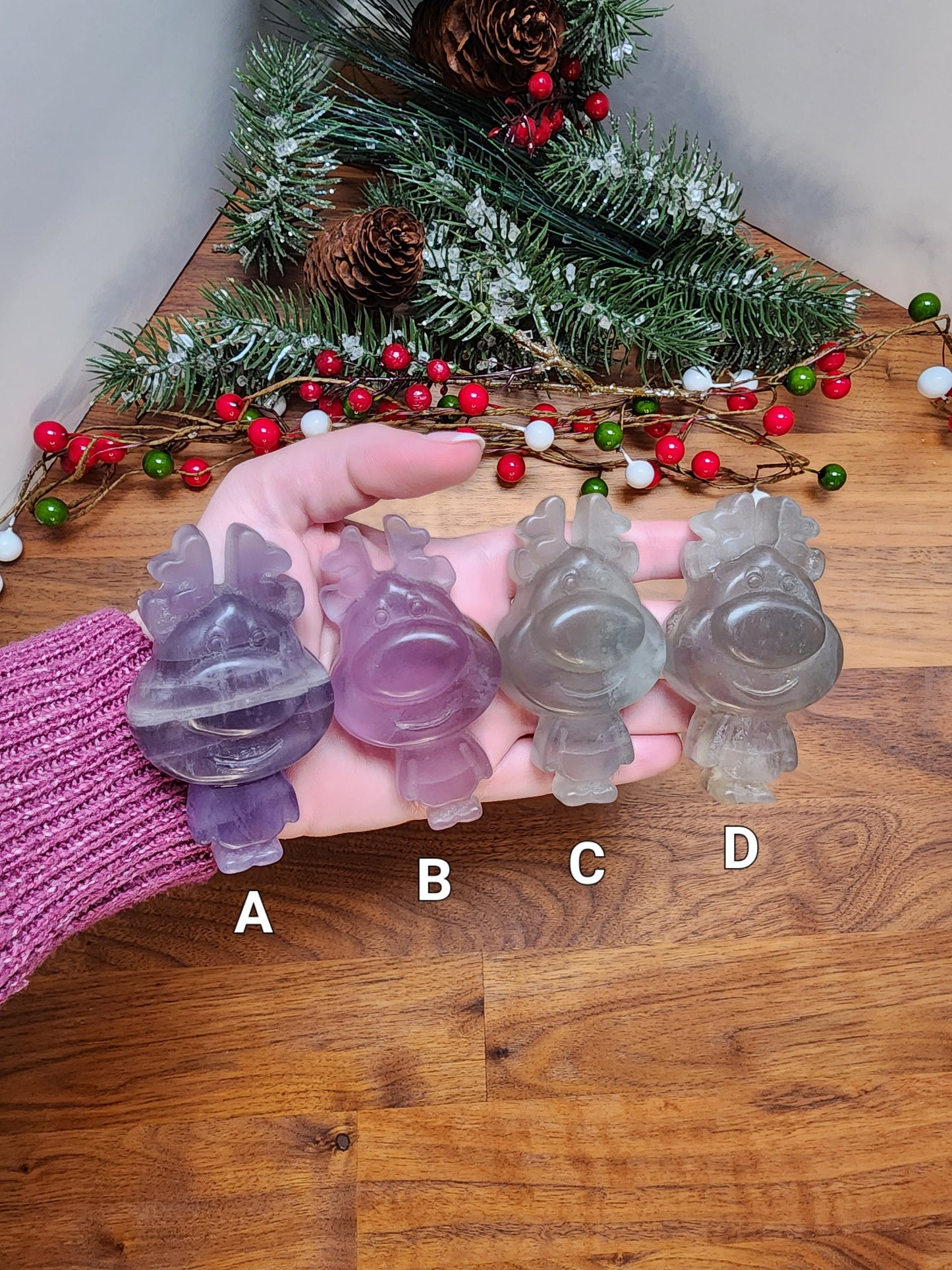 Cute Fluorite Rudolph Crystal | Purple or Green | Large Carvings | Crystals for Kids | Adorable Reindeer for Christmas | Intuitively Chosen