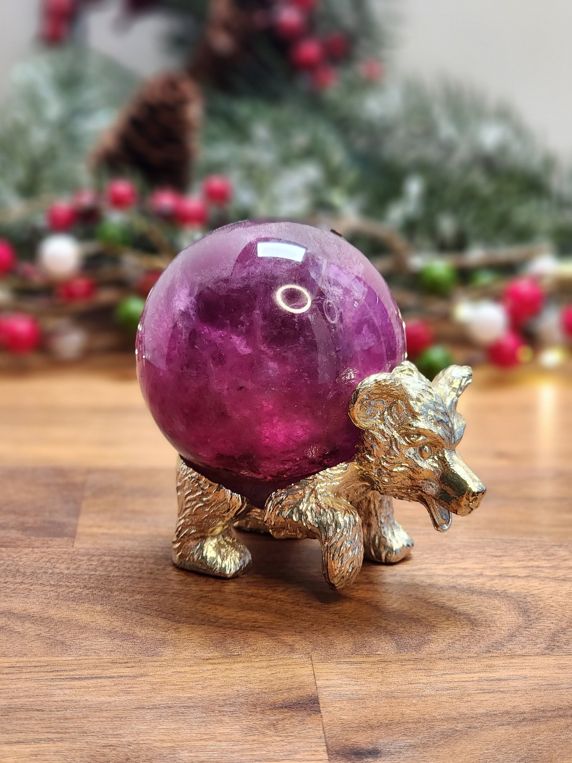 Fun Bear Sphere Stand | Gold Metal | Crystal Ball Holder | Display Prop for Winter Solstice | For Spheres up to 60MM | Cute Wild Bear Decor