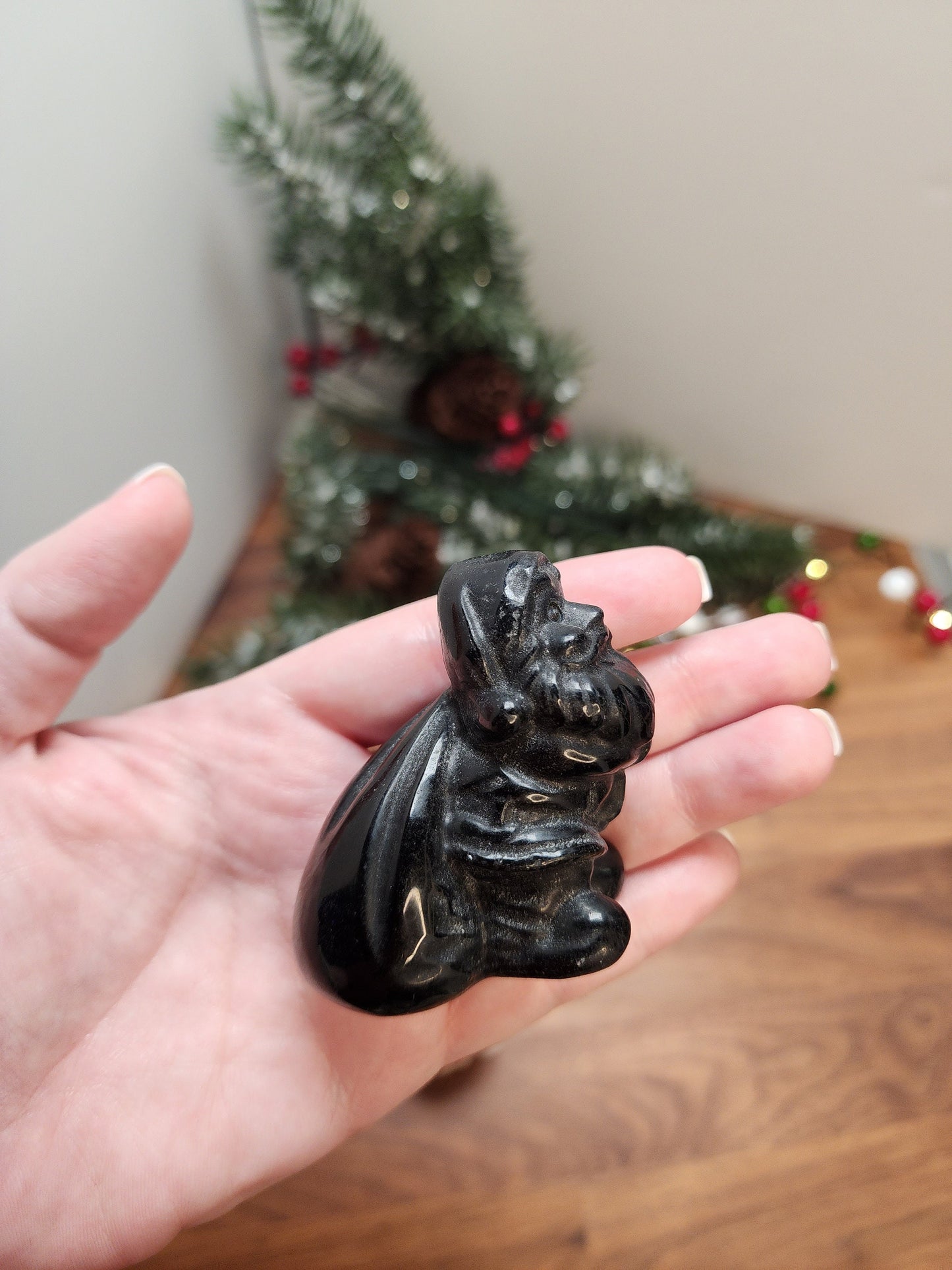 Crystal Santa Claus Figurine: White Jade or Black Obsidian