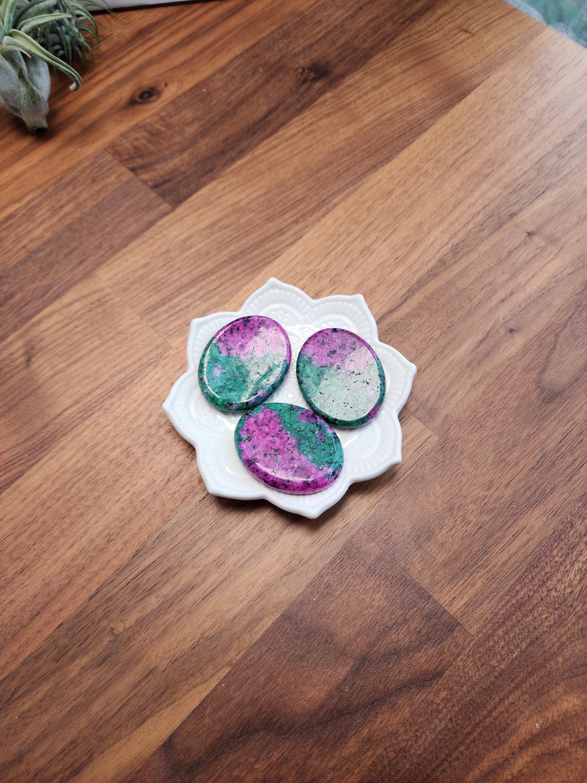 Ruby in Zoisite Worry Stone | 1.77" | Hot Pink & Bright Green Crystal | UV Reactive | Pocket Crystals | ADHD Fidget | Dye Enhanced Quartzite