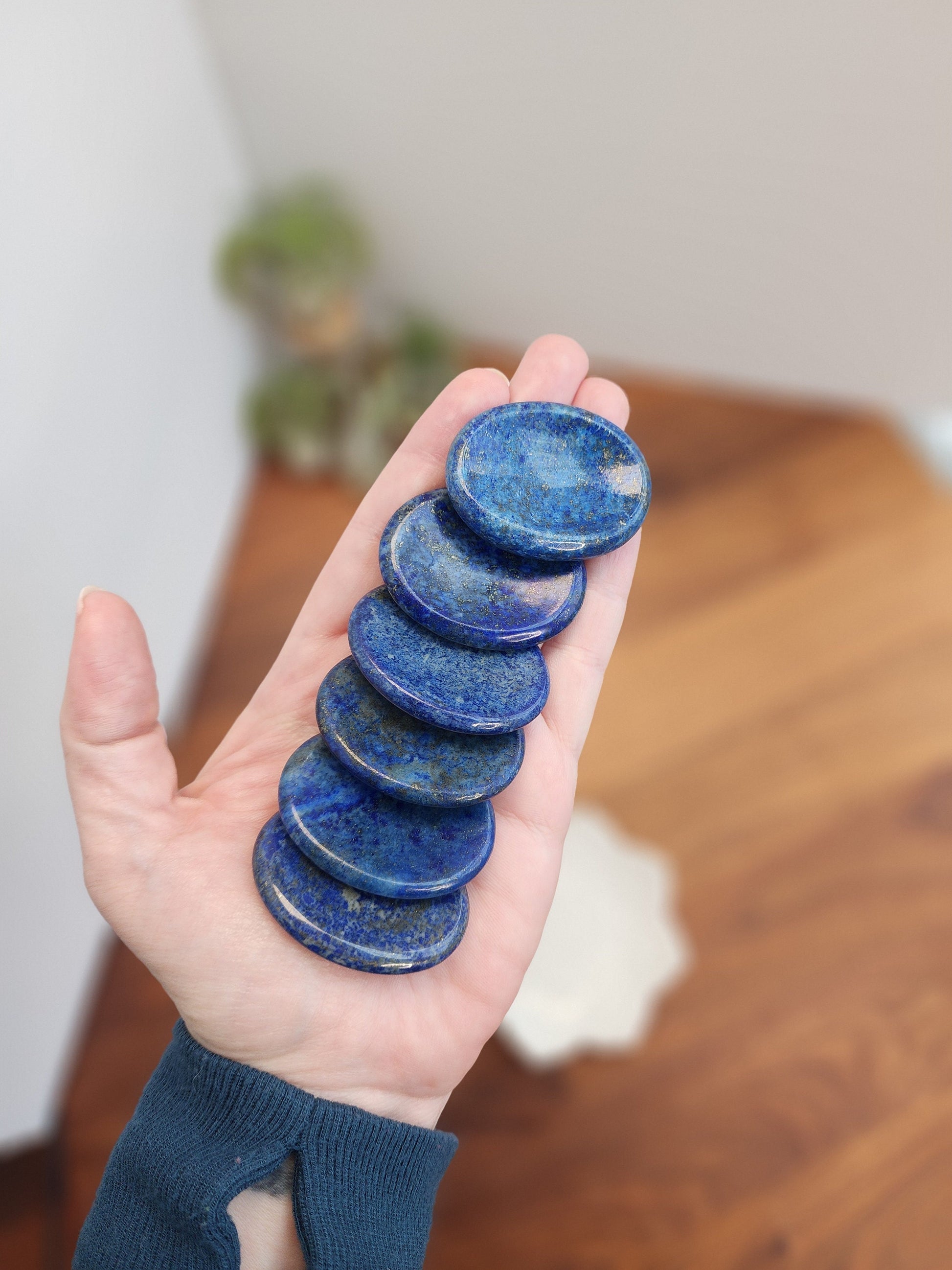 Lapis Lazuli Worry Stone | 1.77" | Bright Royal Blue with Silver Hematite Inclusions | Pocket Crystals | ADHD Fidget | Intuitively Chosen