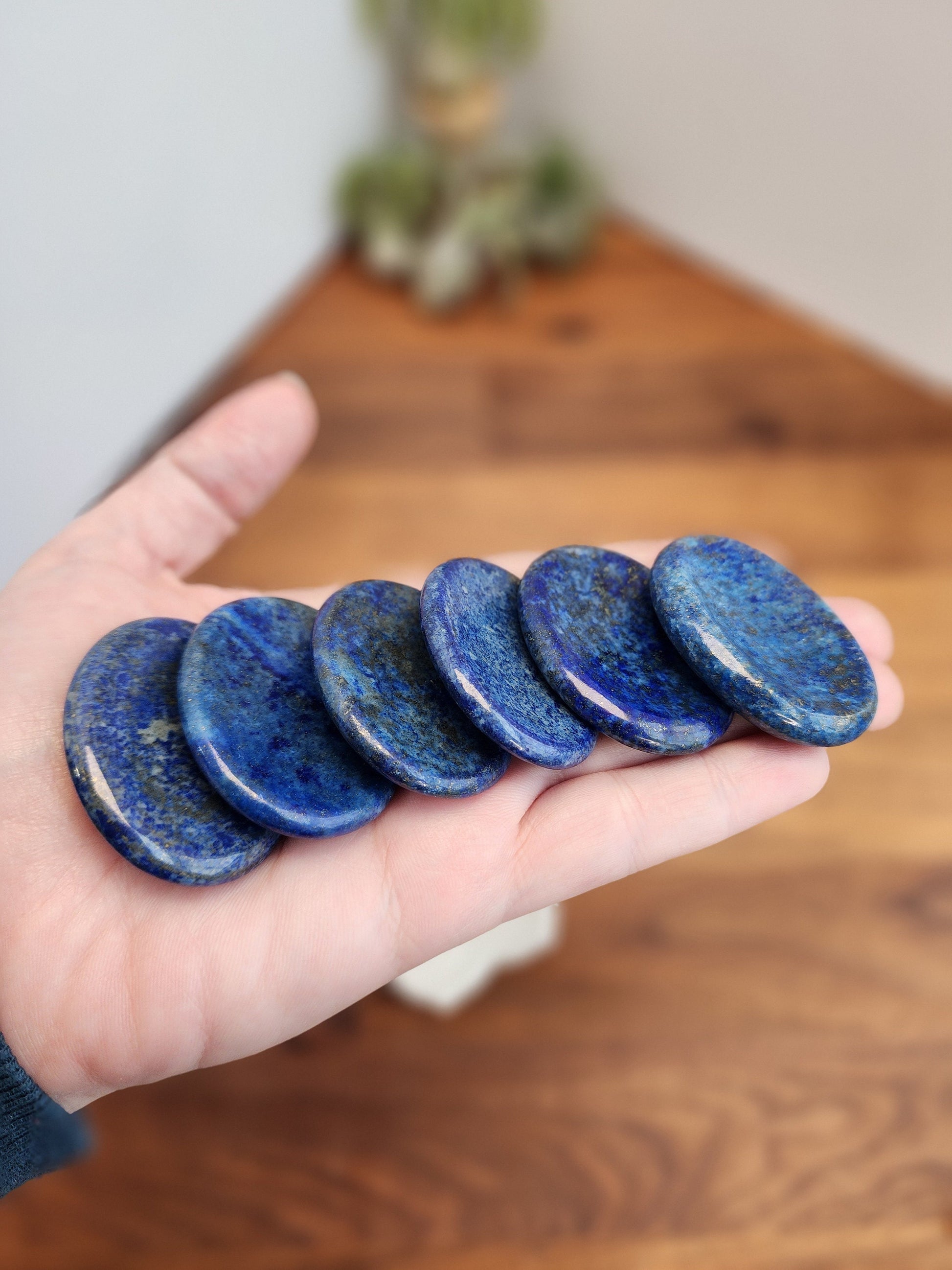 Lapis Lazuli Worry Stone | 1.77" | Bright Royal Blue with Silver Hematite Inclusions | Pocket Crystals | ADHD Fidget | Intuitively Chosen