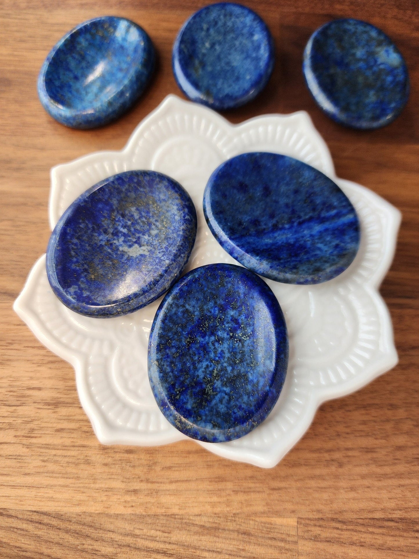 Lapis Lazuli Worry Stone | 1.77" | Bright Royal Blue with Silver Hematite Inclusions | Pocket Crystals | ADHD Fidget | Intuitively Chosen