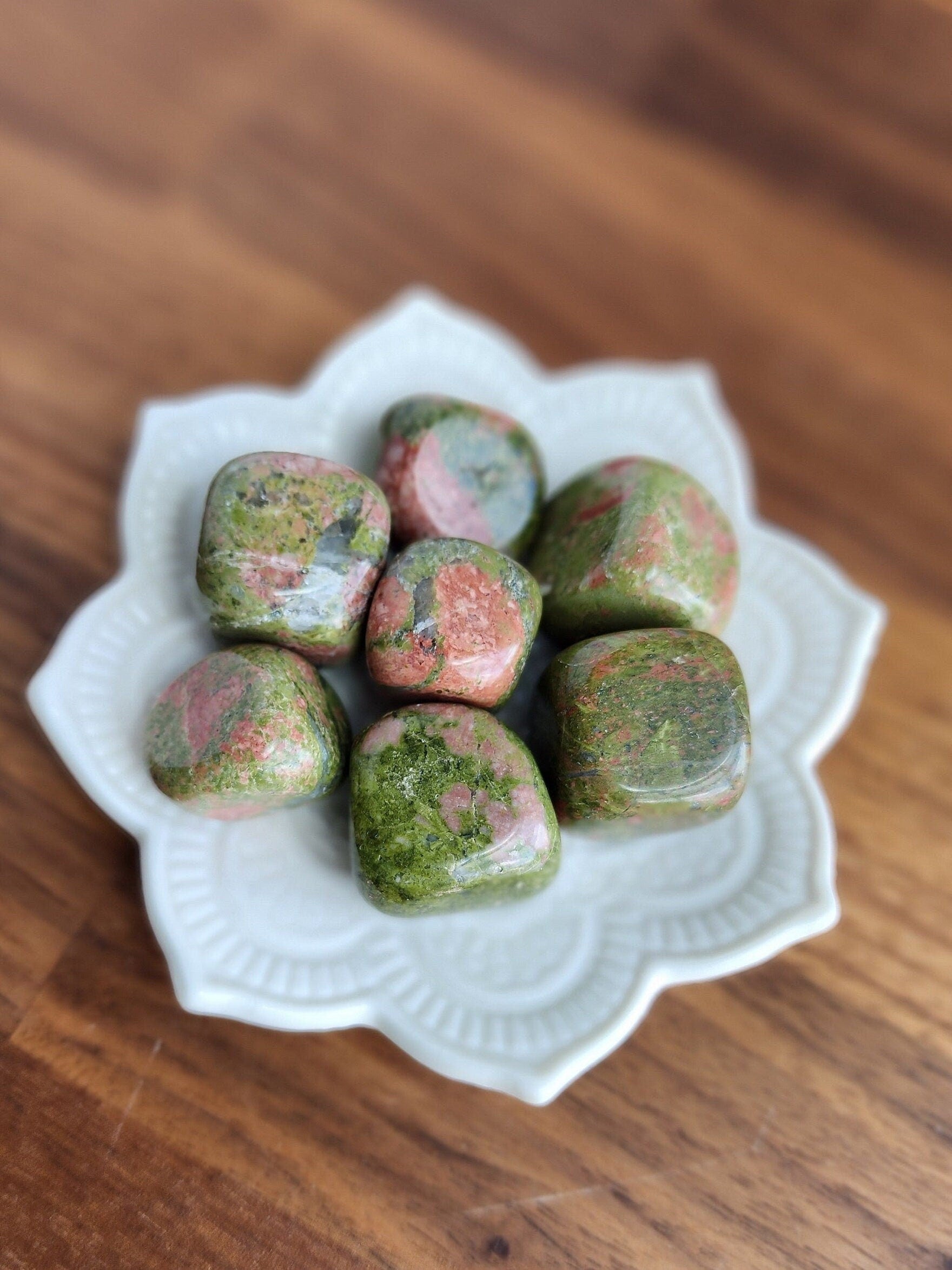 Unakite Tumbles | Medium | Autumn Harvest Crystal Confetti Add On | Olive Green and Peach Red Crystals | Grounding | Intuitively Chosen