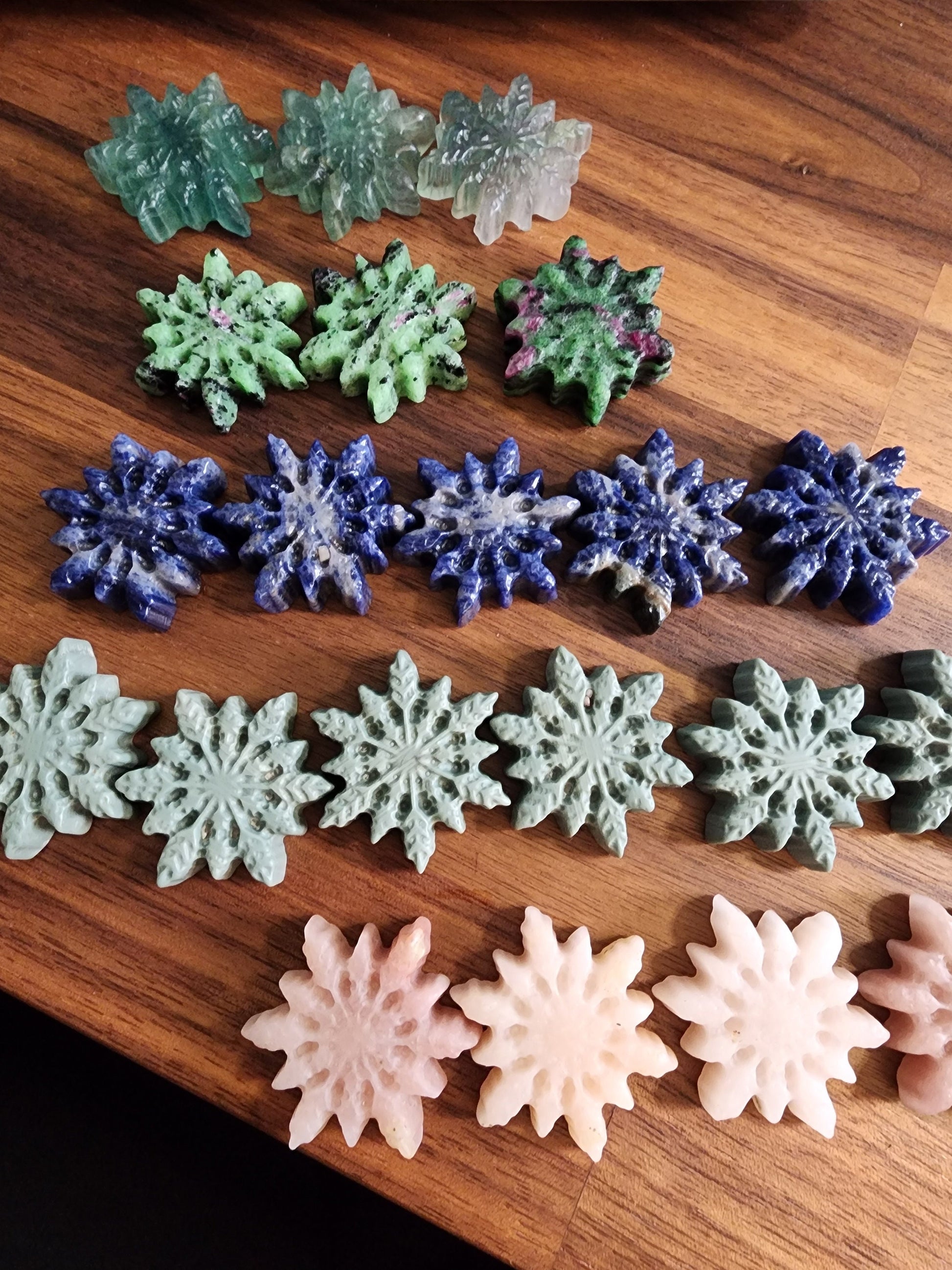 Snowflake Crystal Carvings | Holiday Gifts | Choose Your Mineral | Christmas Carvings | Opalite, Fluorite, Howlite, Lepidolite, Ruby Zoisite