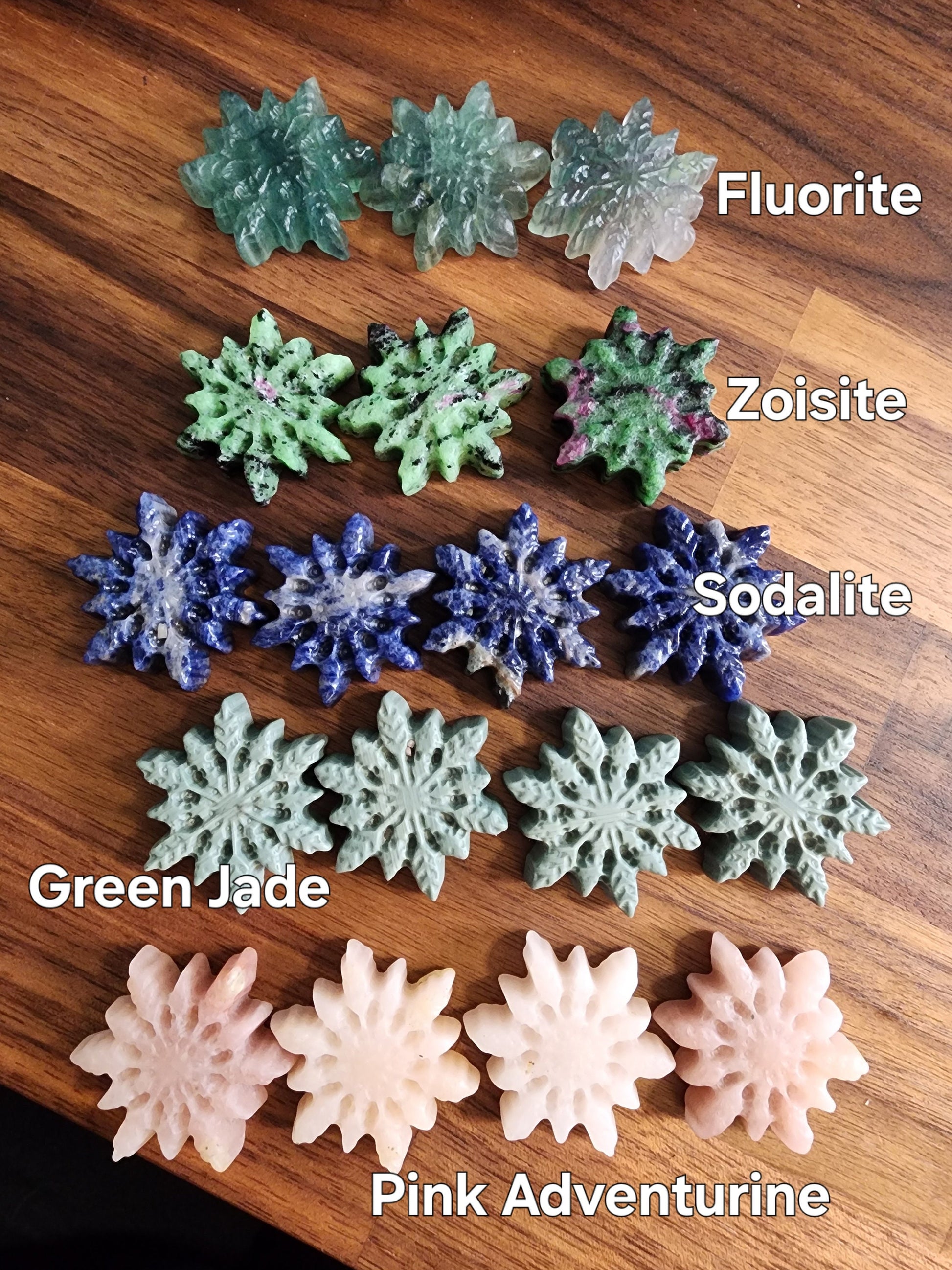 Snowflake Crystal Carvings | Holiday Gifts | Choose Your Mineral | Christmas Carvings | Opalite, Fluorite, Howlite, Lepidolite, Ruby Zoisite