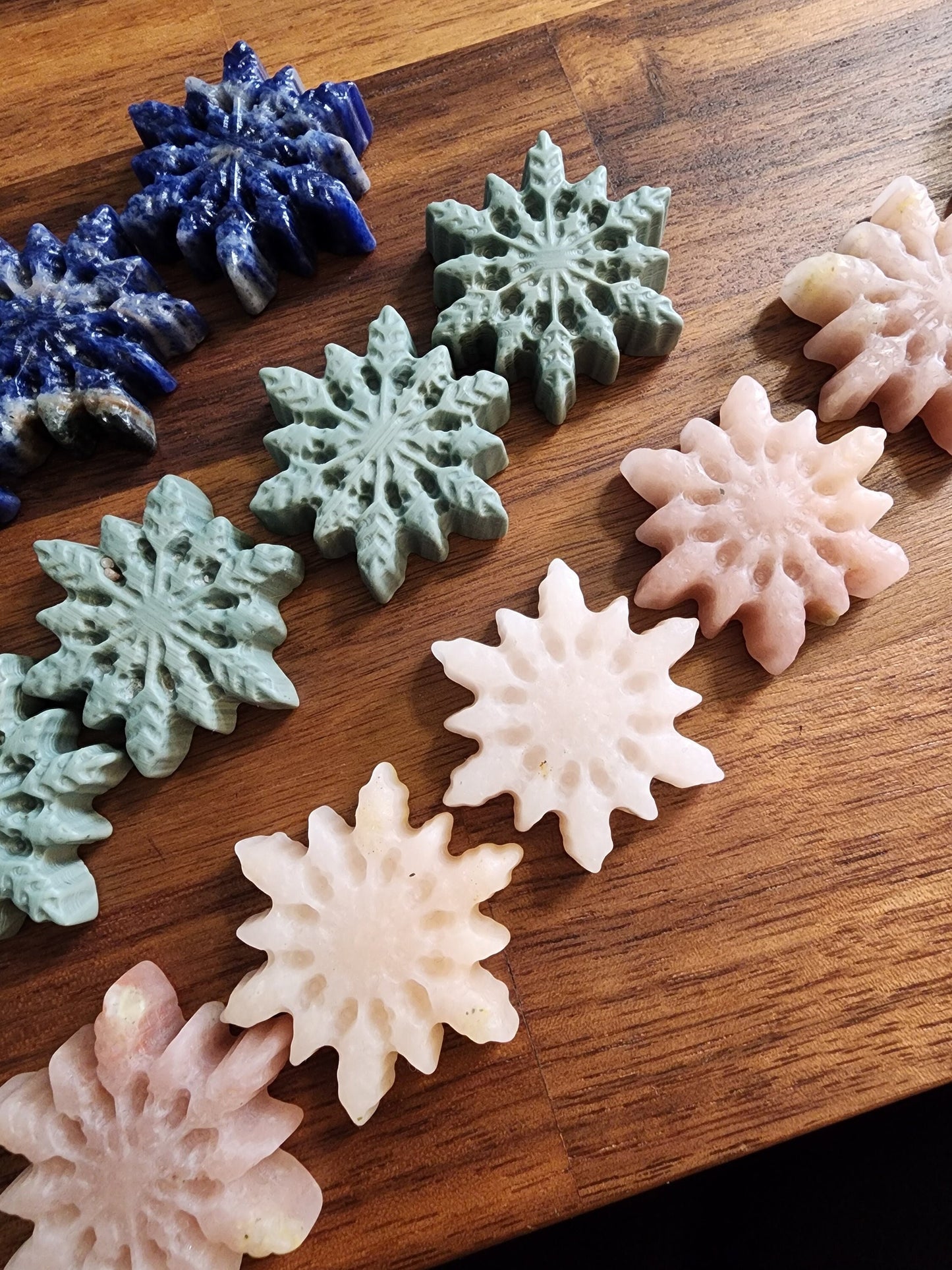 Colorful Crystal Snowflake carvings, crystals for winter