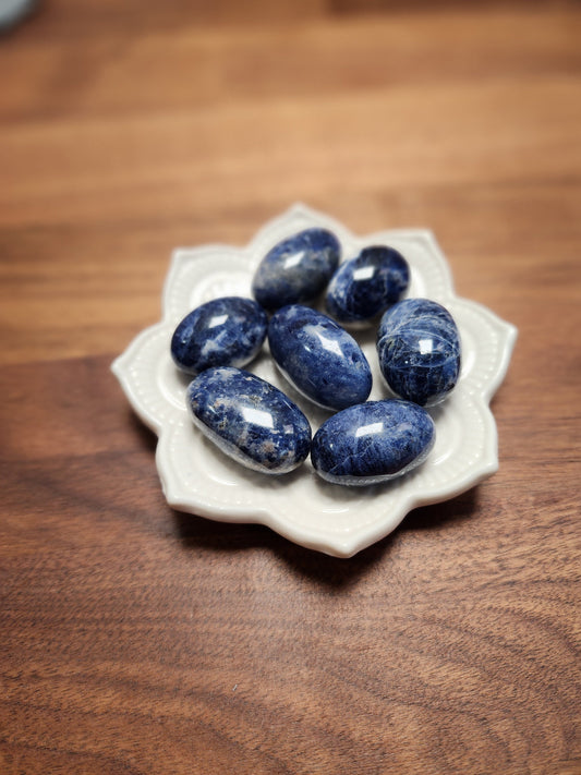 Sodalite Crystal Tumbles | Egg Shaped | Deep Blue and Spotted Black | Intuitively Chosen