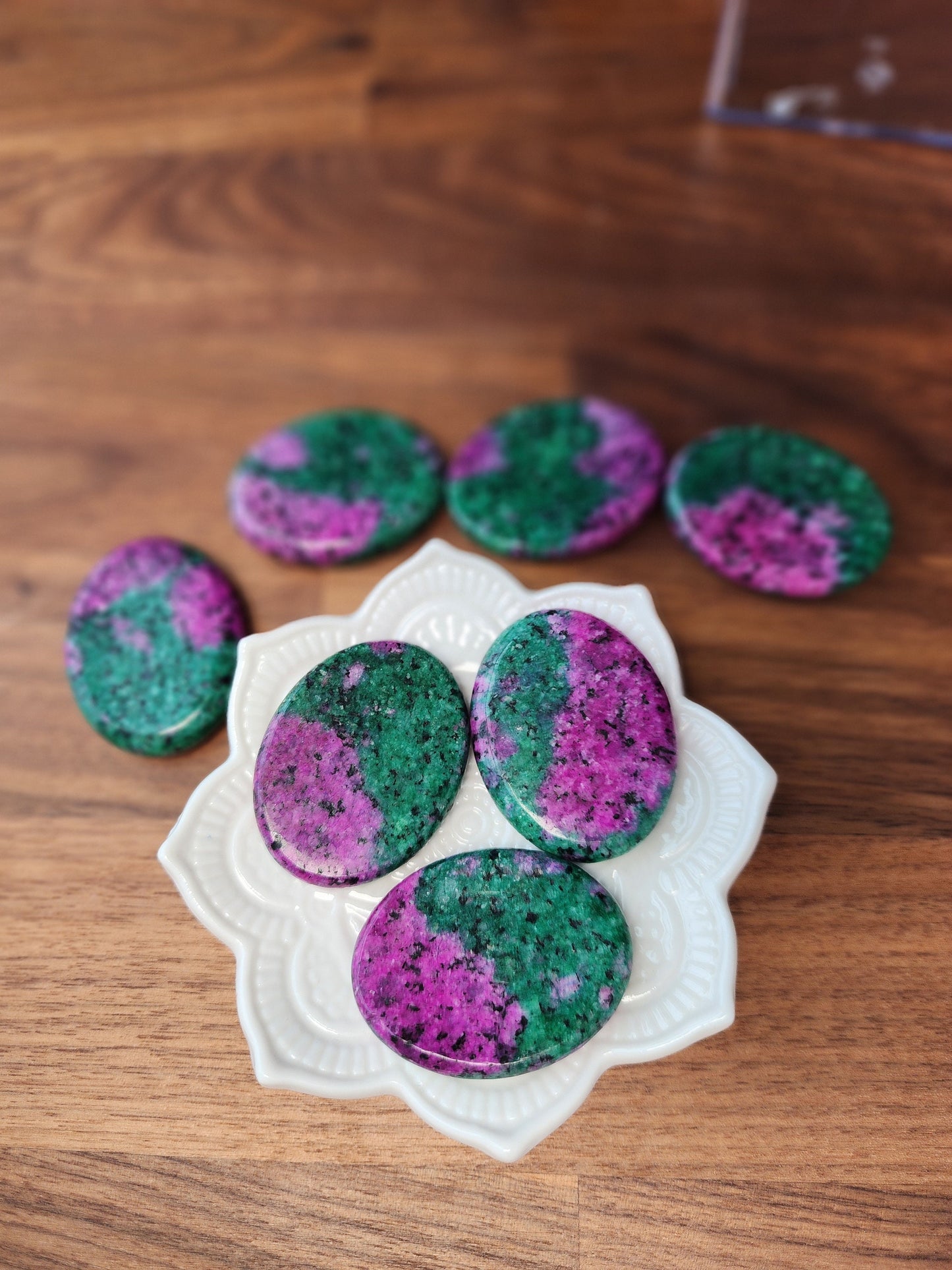 Ruby in Zoisite Worry Stone | 1.77" | Hot Pink & Bright Green Crystal | UV Reactive | Pocket Crystals | ADHD Fidget | Dye Enhanced Quartzite