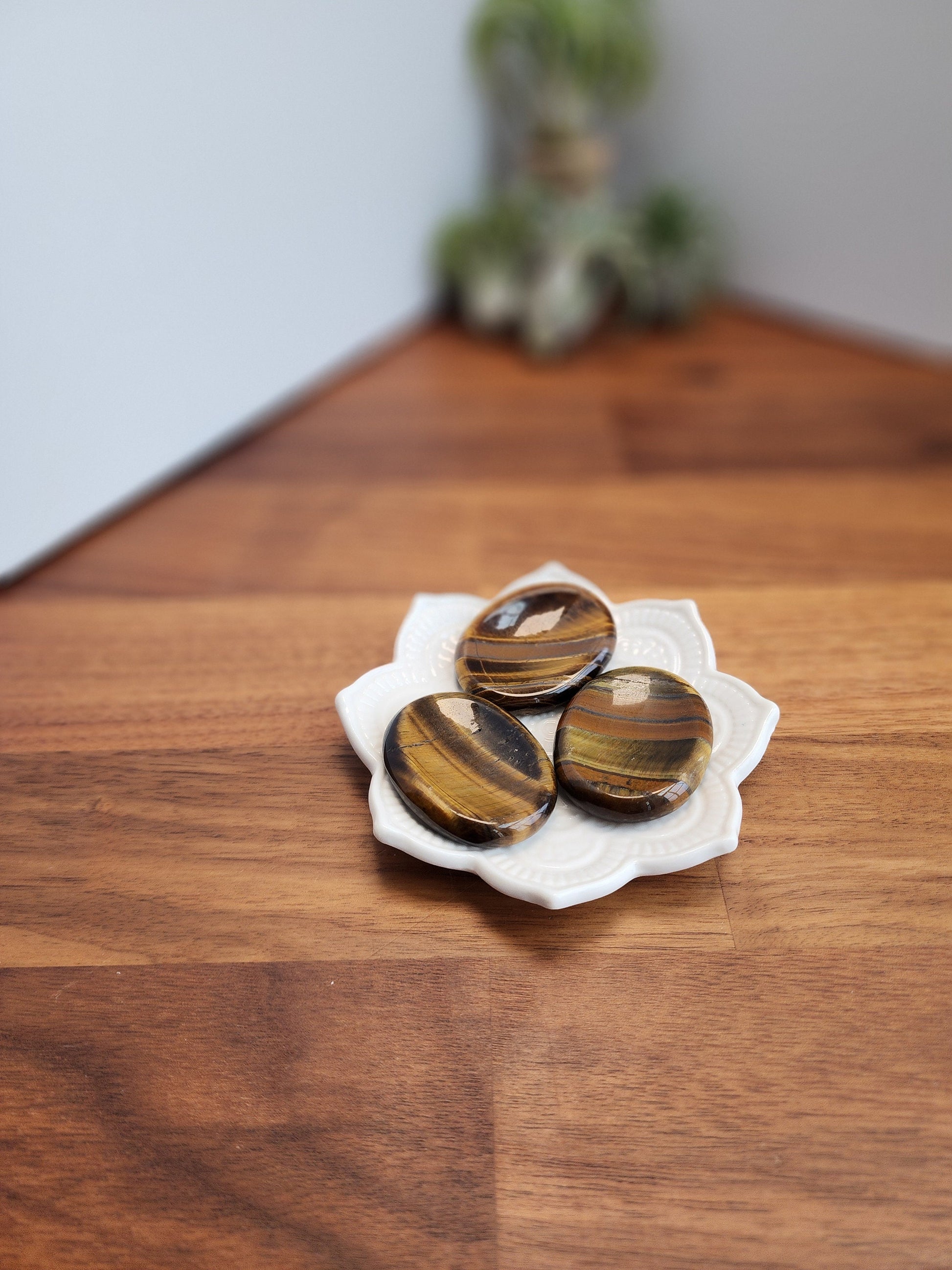 Yellow Tiger Eye Worry Stones | 1.7" | Gold Flash on wood look crystal material | Intuitively Chosen