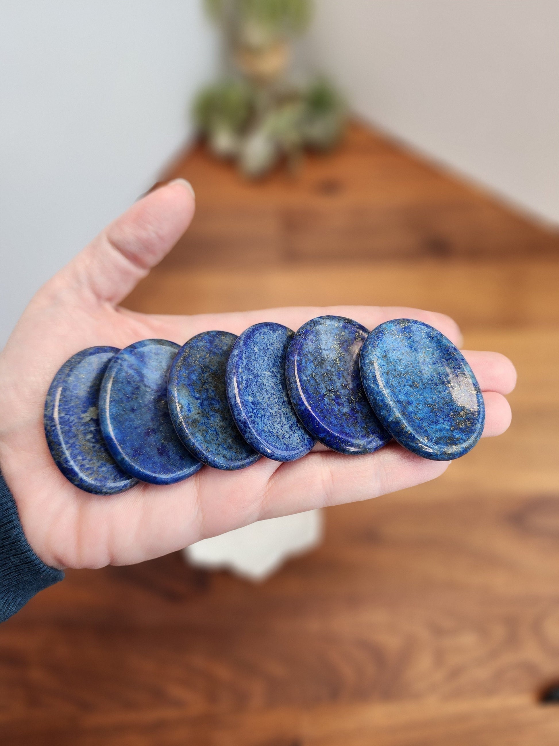 Lapis Lazuli Worry Stone | 1.77" | Bright Royal Blue with Silver Hematite Inclusions | Pocket Crystals | ADHD Fidget | Intuitively Chosen