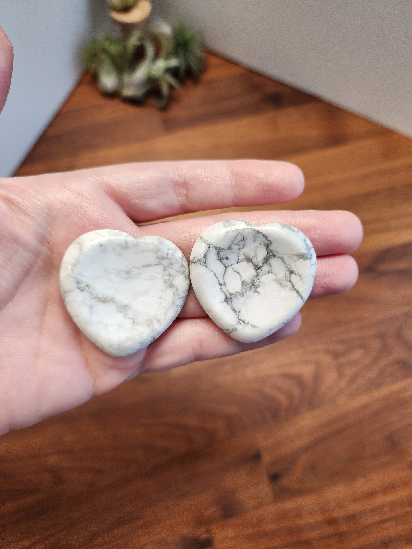 Howlite Heart Worry Stone: White Marbled Pocket Crystal