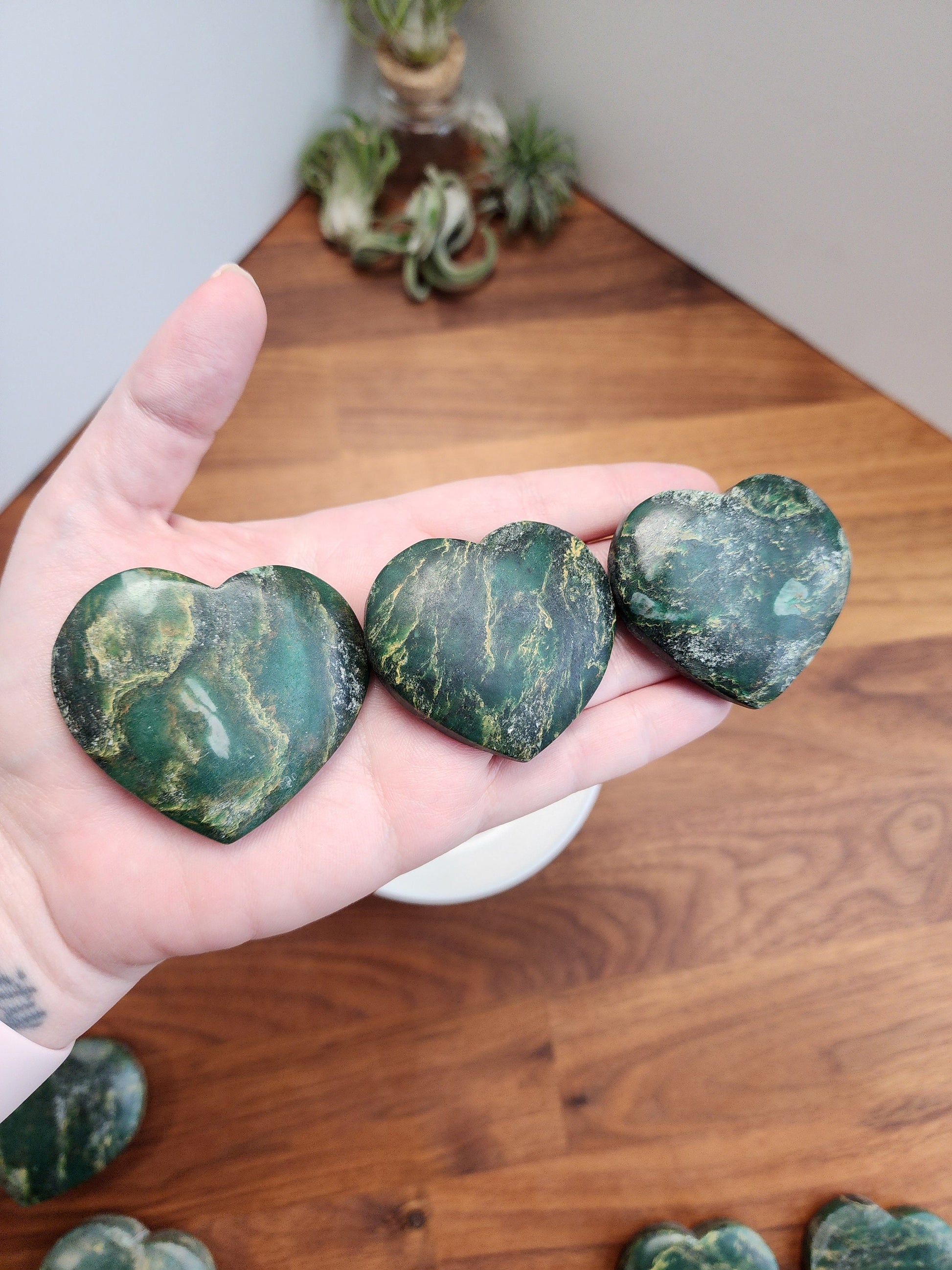 Green Mica Crystal Heart: Emerald Green with Yellow Inclusions (2")