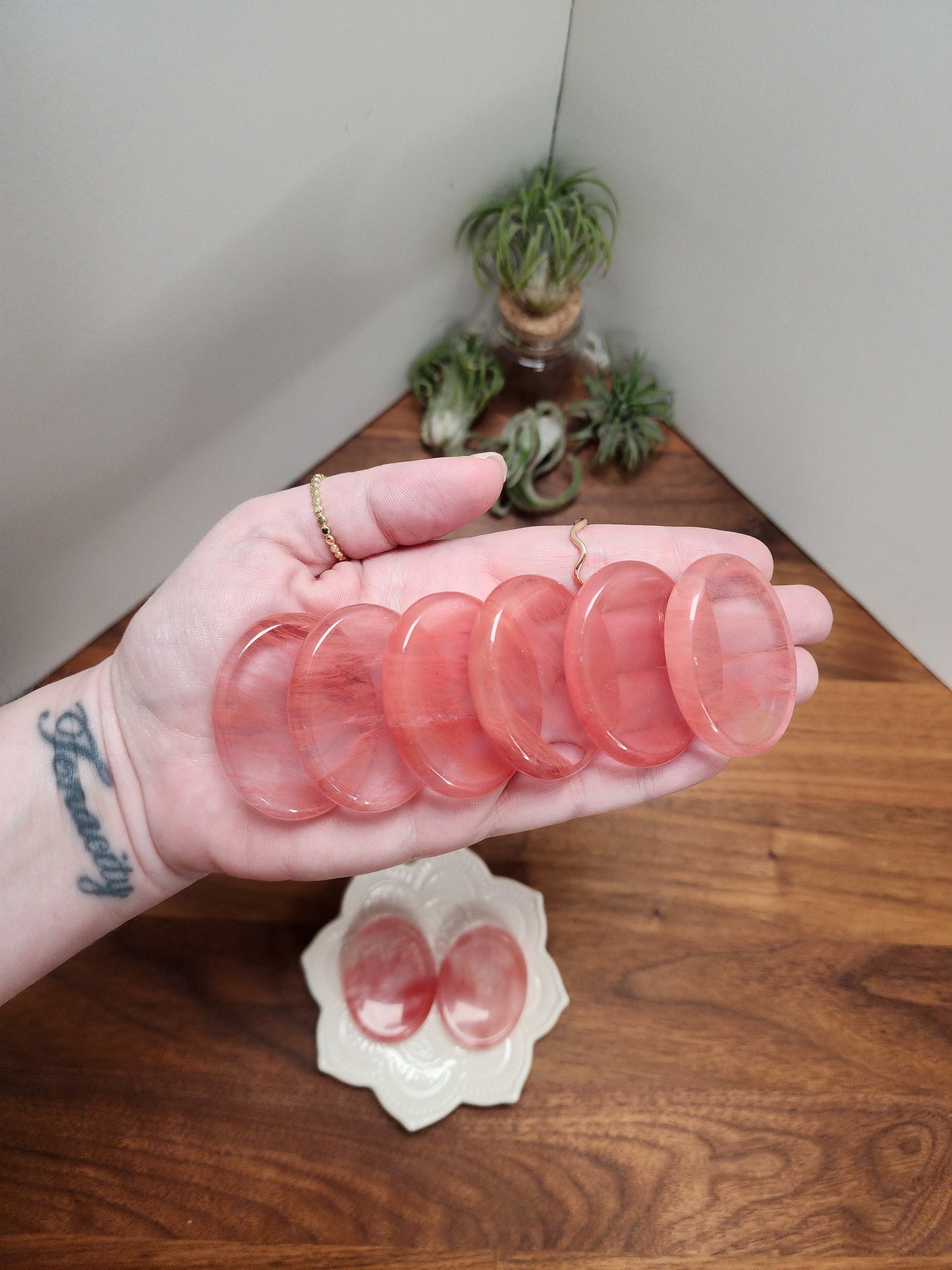 Cherry Quartz Worry Stone: Red Smelting Crystal Fidget (1.77")