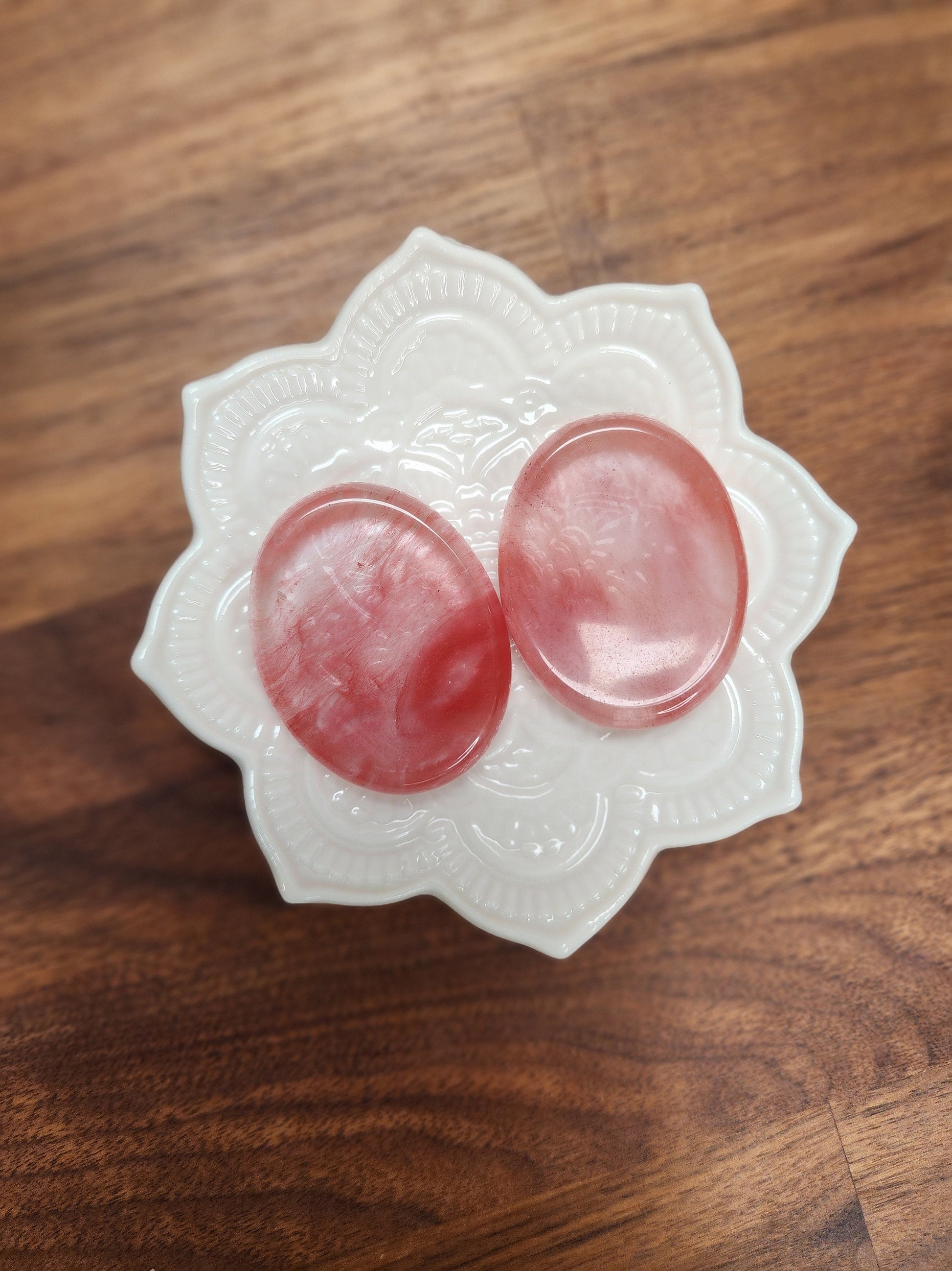 Cherry Quartz Worry Stone: Red Smelting Crystal Fidget (1.77")
