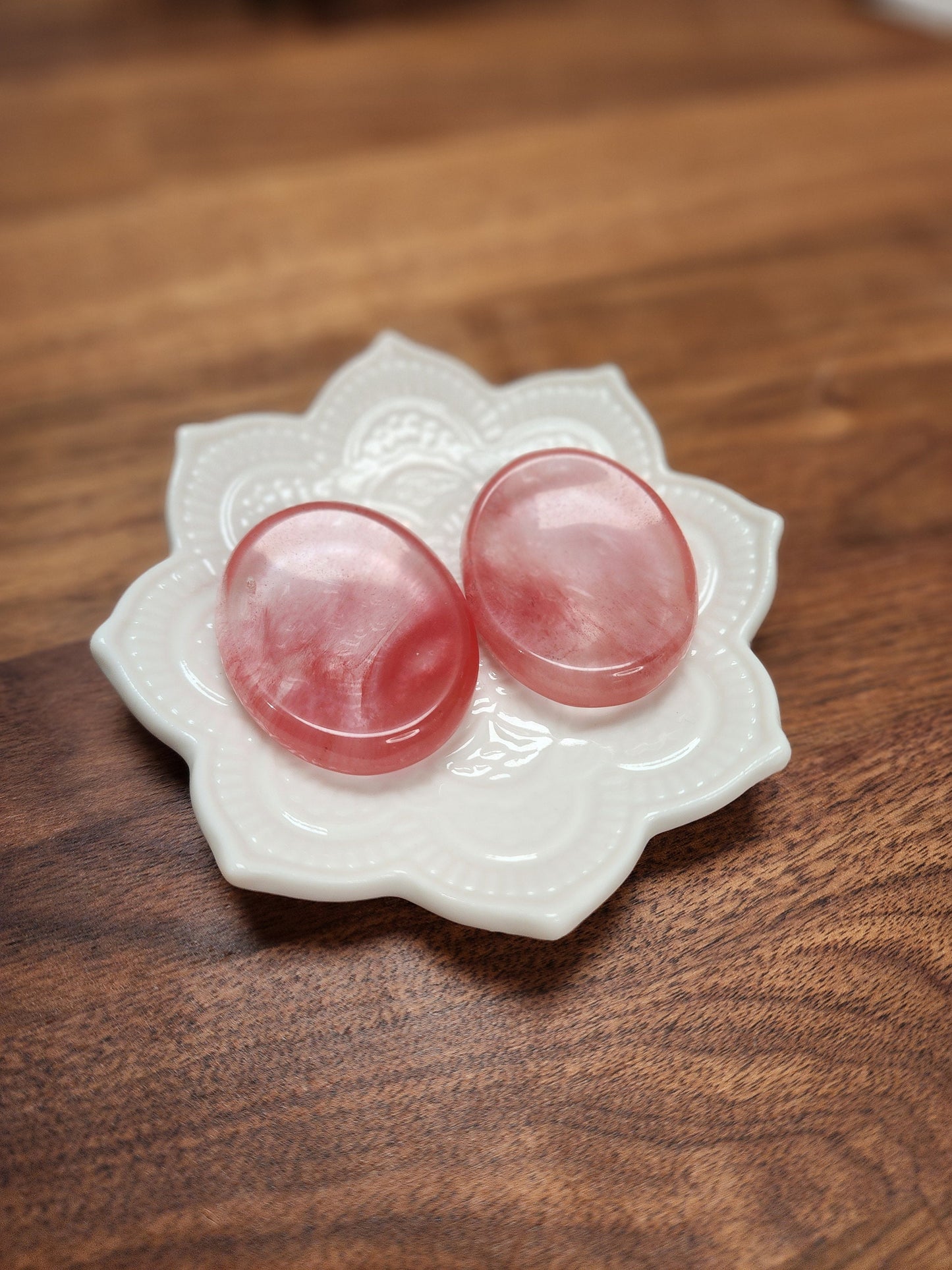 Cherry Quartz Worry Stone: Red Smelting Crystal Fidget (1.77")