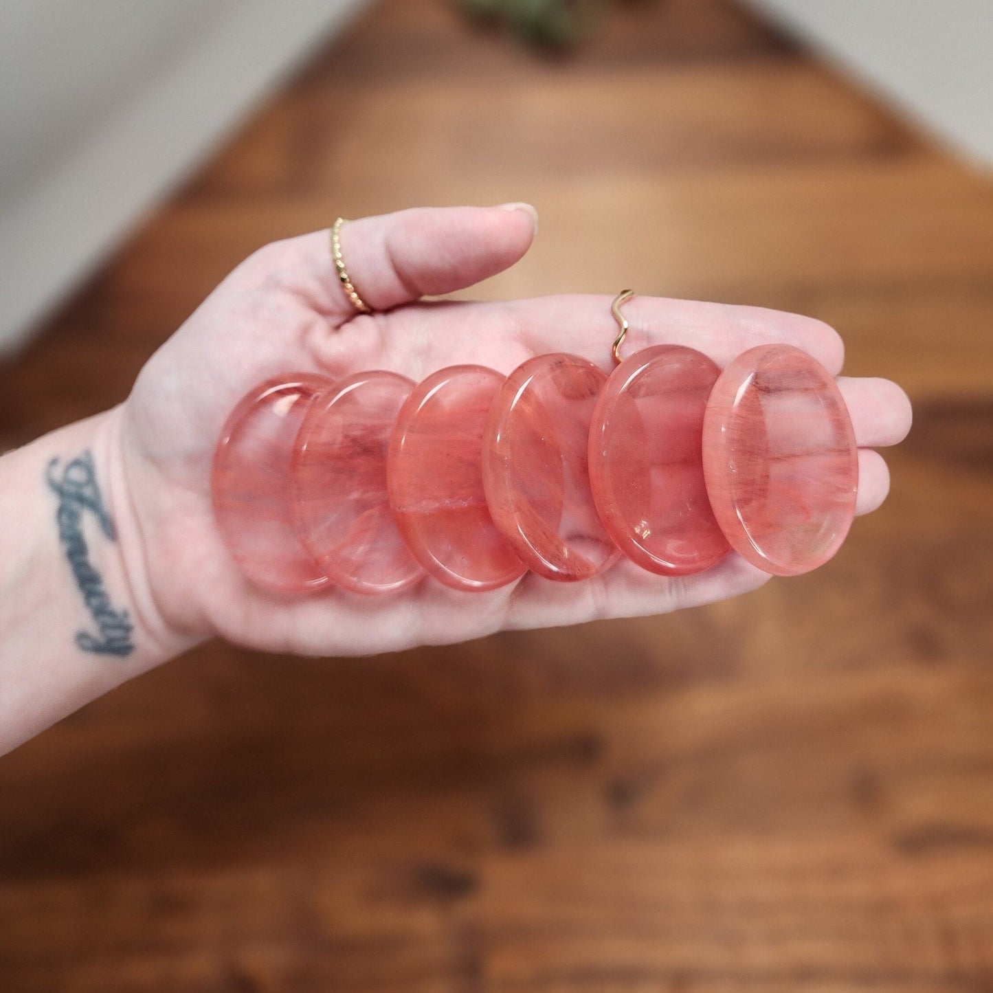 Cherry Quartz Worry Stone: Red Smelting Crystal Fidget (1.77")