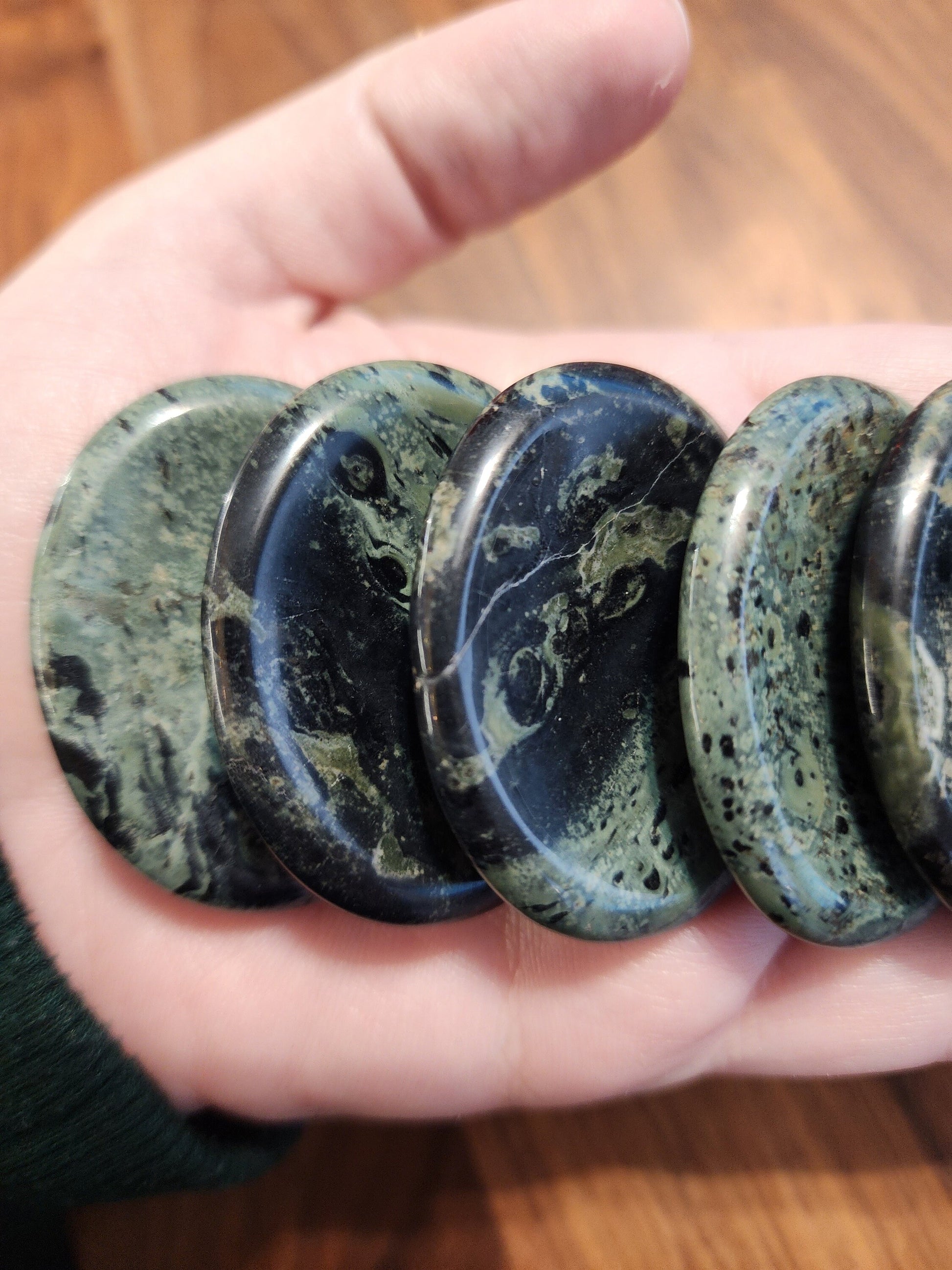 Kambaba Worry Stone | 1.77" | Crocodile Jasper | Green and Black Calming Swirls | Pocket Crystals | ADHD Fidget | Intuitively Chosen
