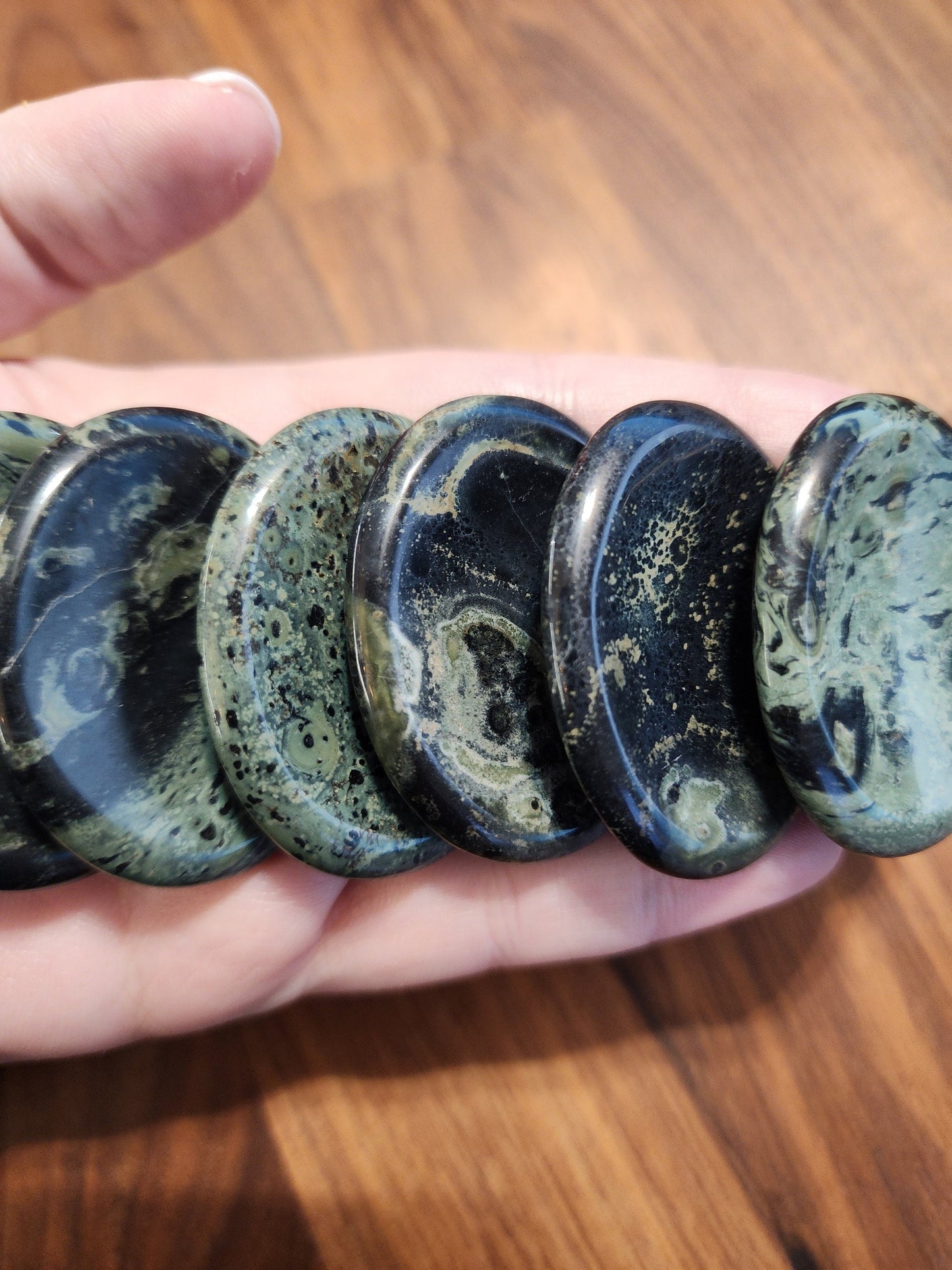 Kambaba Worry Stone | 1.77" | Crocodile Jasper | Green and Black Calming Swirls | Pocket Crystals | ADHD Fidget | Intuitively Chosen