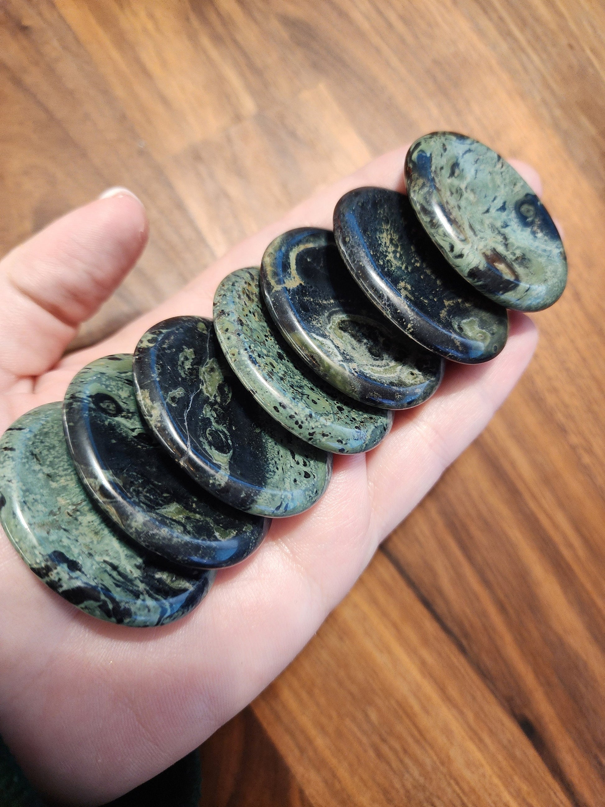 Kambaba Worry Stone | 1.77" | Crocodile Jasper | Green and Black Calming Swirls | Pocket Crystals | ADHD Fidget | Intuitively Chosen