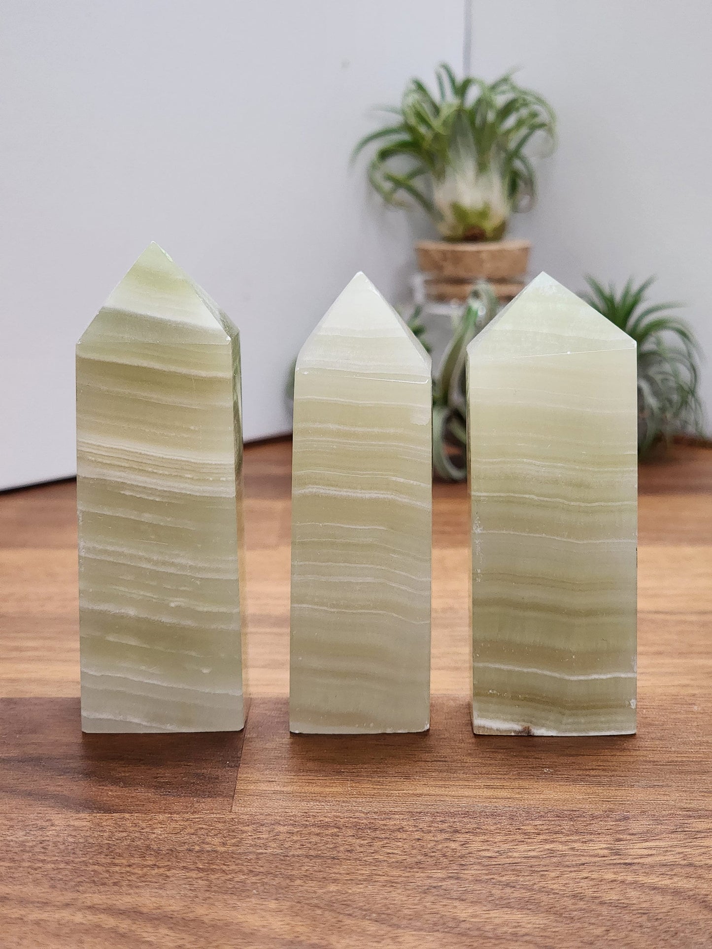 Green Onyx Tower | Banded Olive Sage Crystal | Afghan Jade Points | Light Green Onyx Banding | Intuitively Chosen