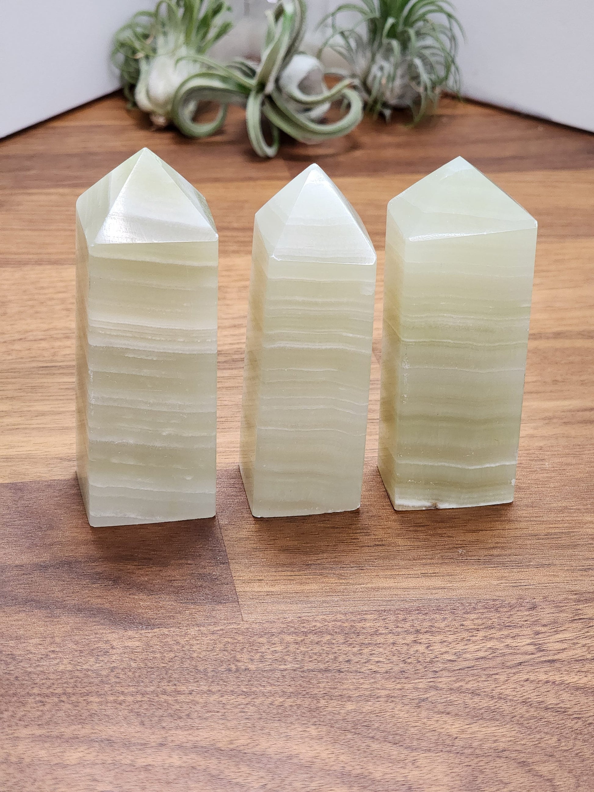 Green Onyx Tower | Banded Olive Sage Crystal | Afghan Jade Points | Light Green Onyx Banding | Intuitively Chosen