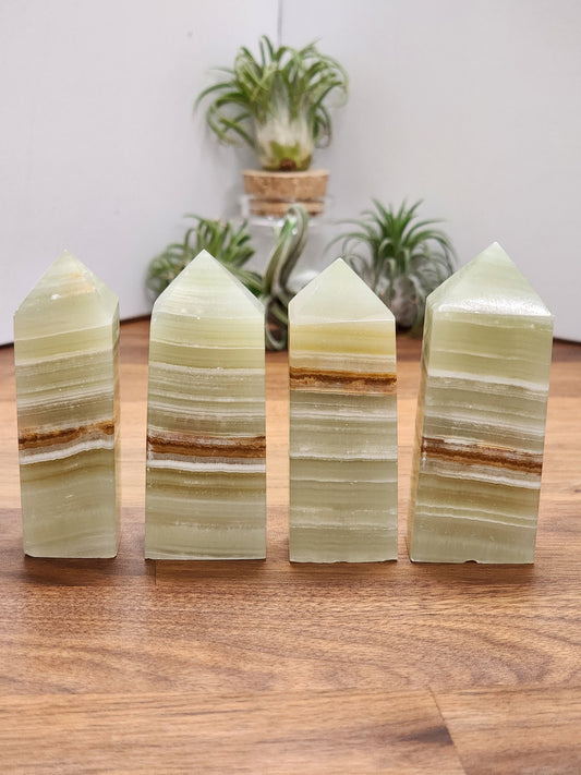 Afghan Jade Crystal Tower: Brown Banded Light Green Onyx Point