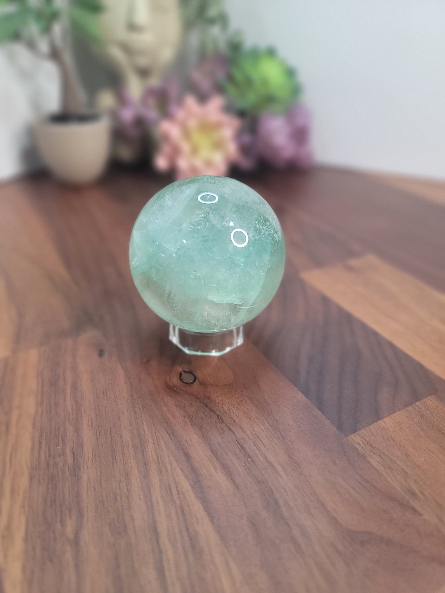 Green Fluorite Sphere: Rainbow Flash Crystal, 63mm