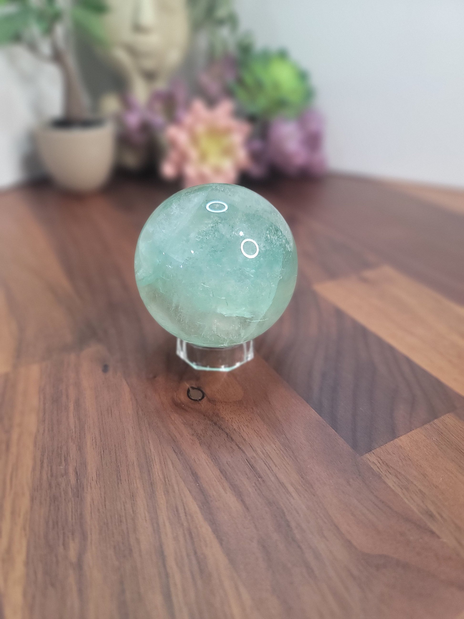 Green Fluorite Sphere: Rainbow Flash Crystal, 63mm