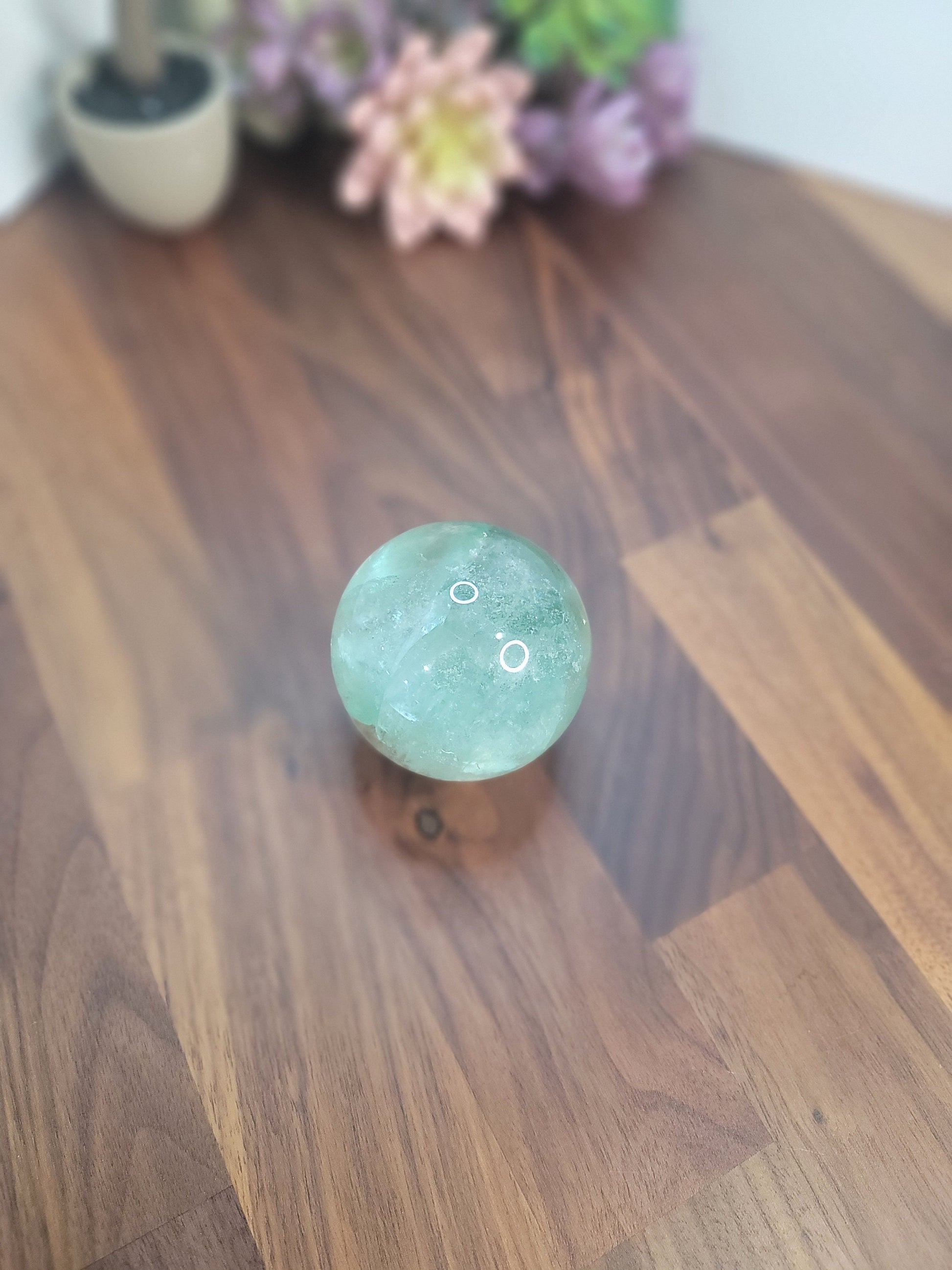 Green Fluorite Sphere: Rainbow Flash Crystal, 63mm