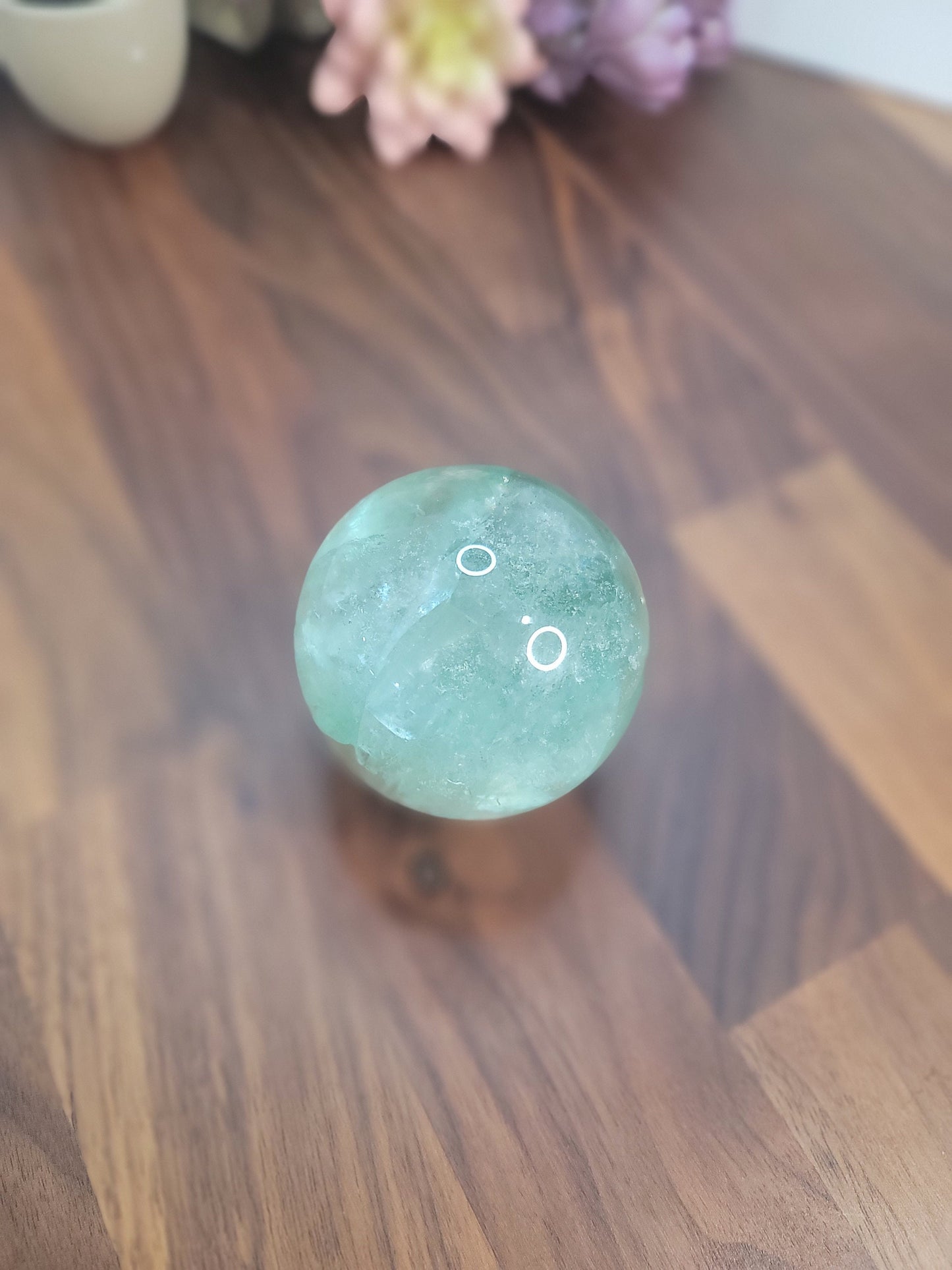 Green Fluorite Sphere: Rainbow Flash Crystal, 63mm