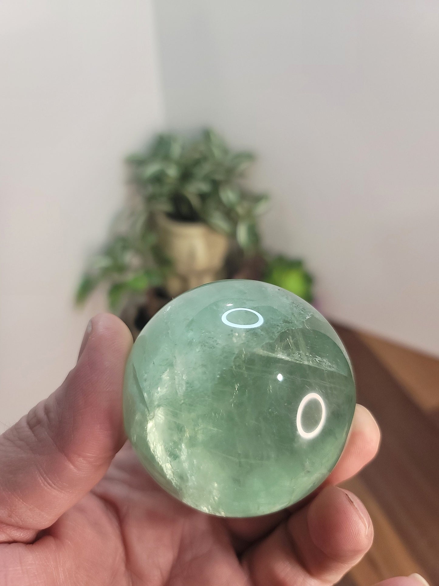 Green Fluorite Sphere: Rainbow Flash Crystal, 63mm