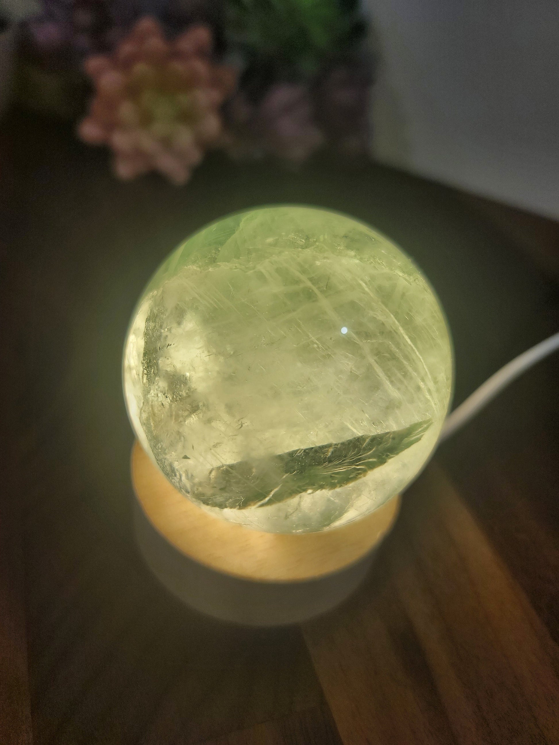 Green Fluorite Sphere: Rainbow Flash Crystal, 63mm