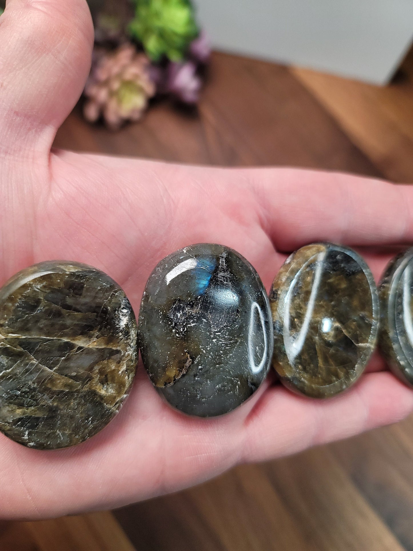 Green Labradorite Worry Stone: Pocket Fidget Crystal (Approx 2")