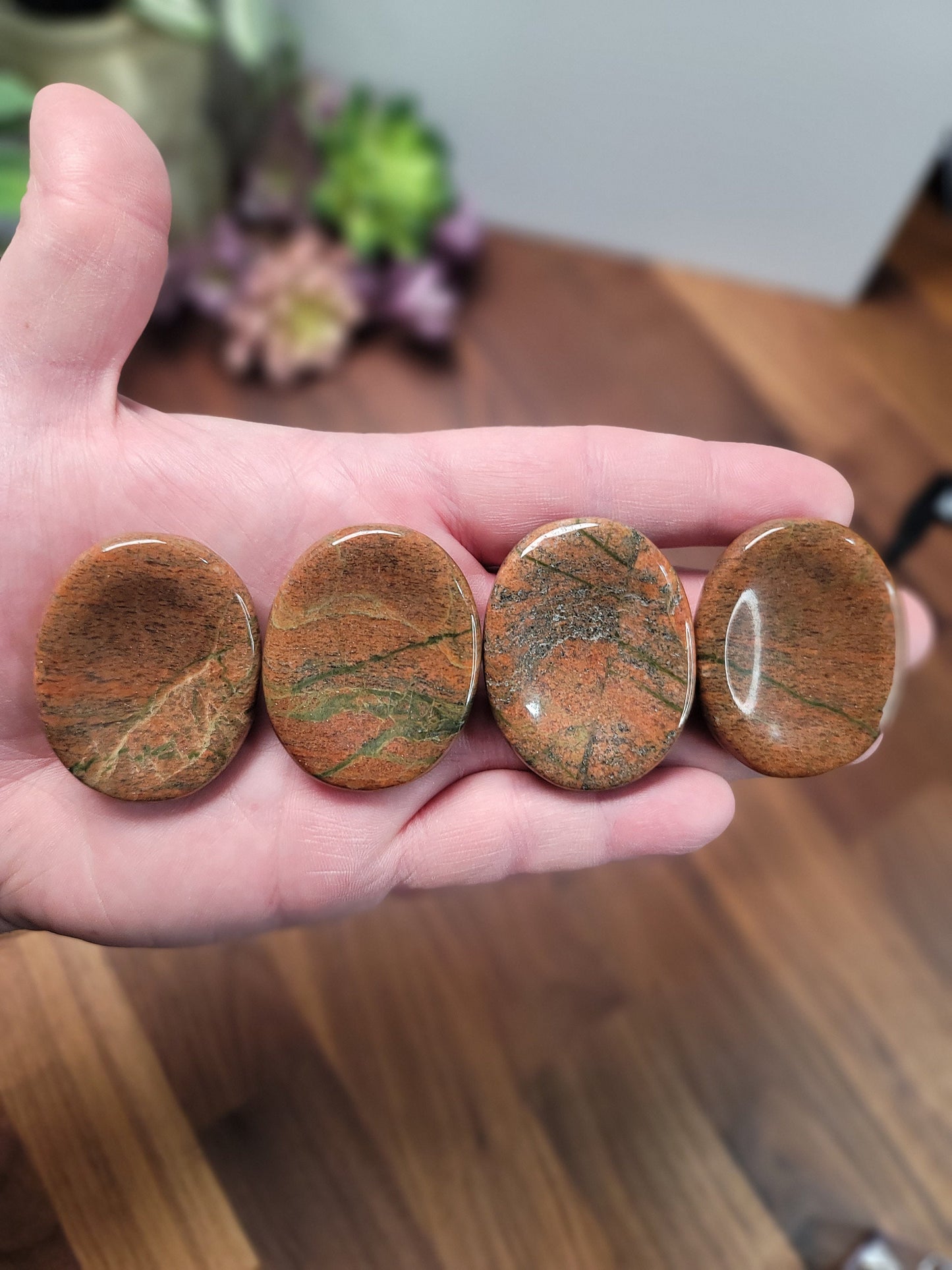 Chunky Unakite Worry Stone: Pink and Green Fidget Pocket Crystal
