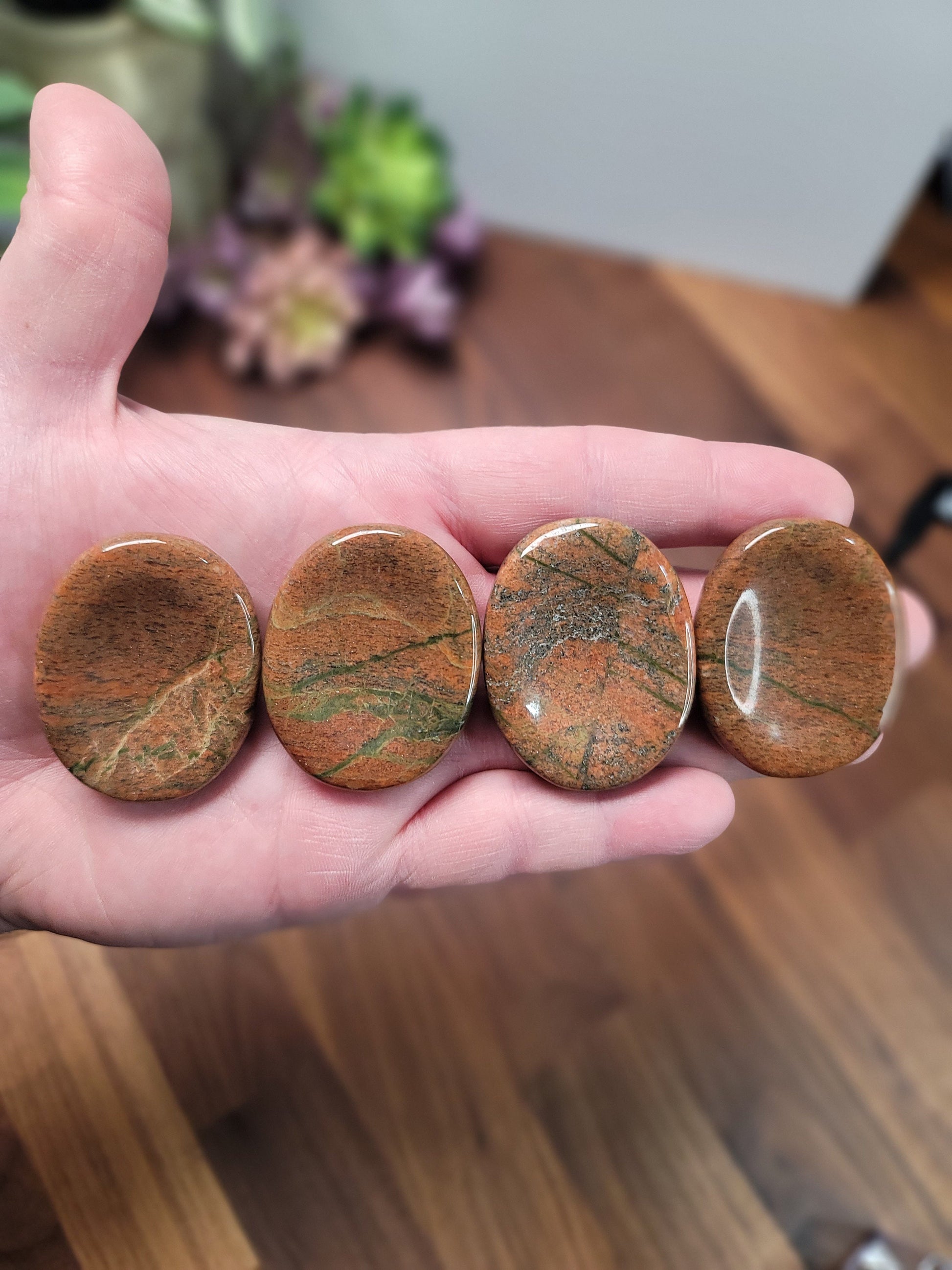 Chunky Unakite Worry Stone: Pink and Green Fidget Pocket Crystal