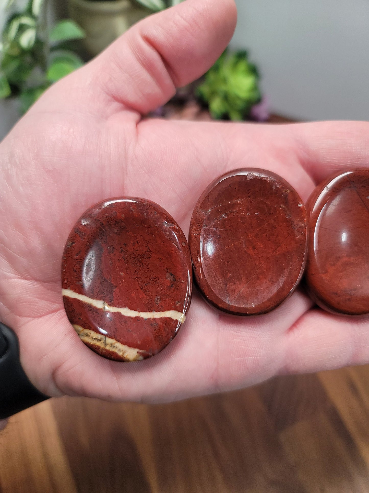 Red Jasper Worry Stone: Brecciated Crystal Fidget (1.9")