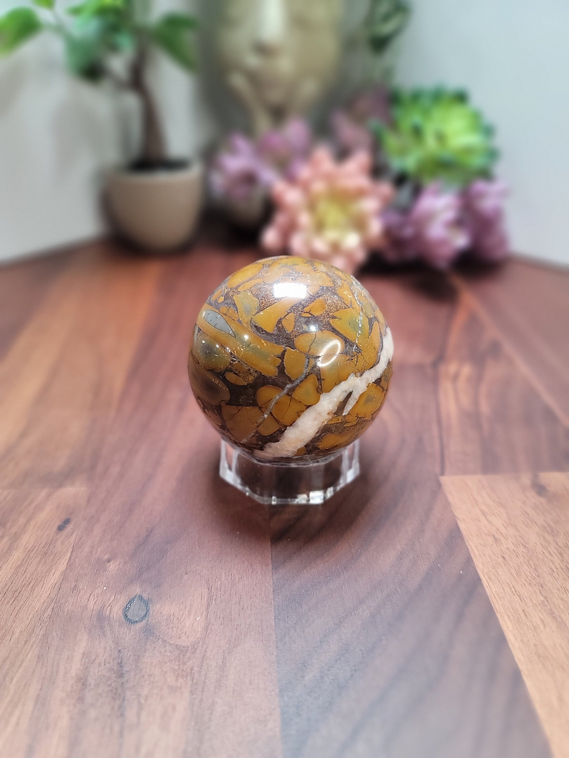 Bamboo Leaf Agate Sphere: Natural Crystal Home Decor