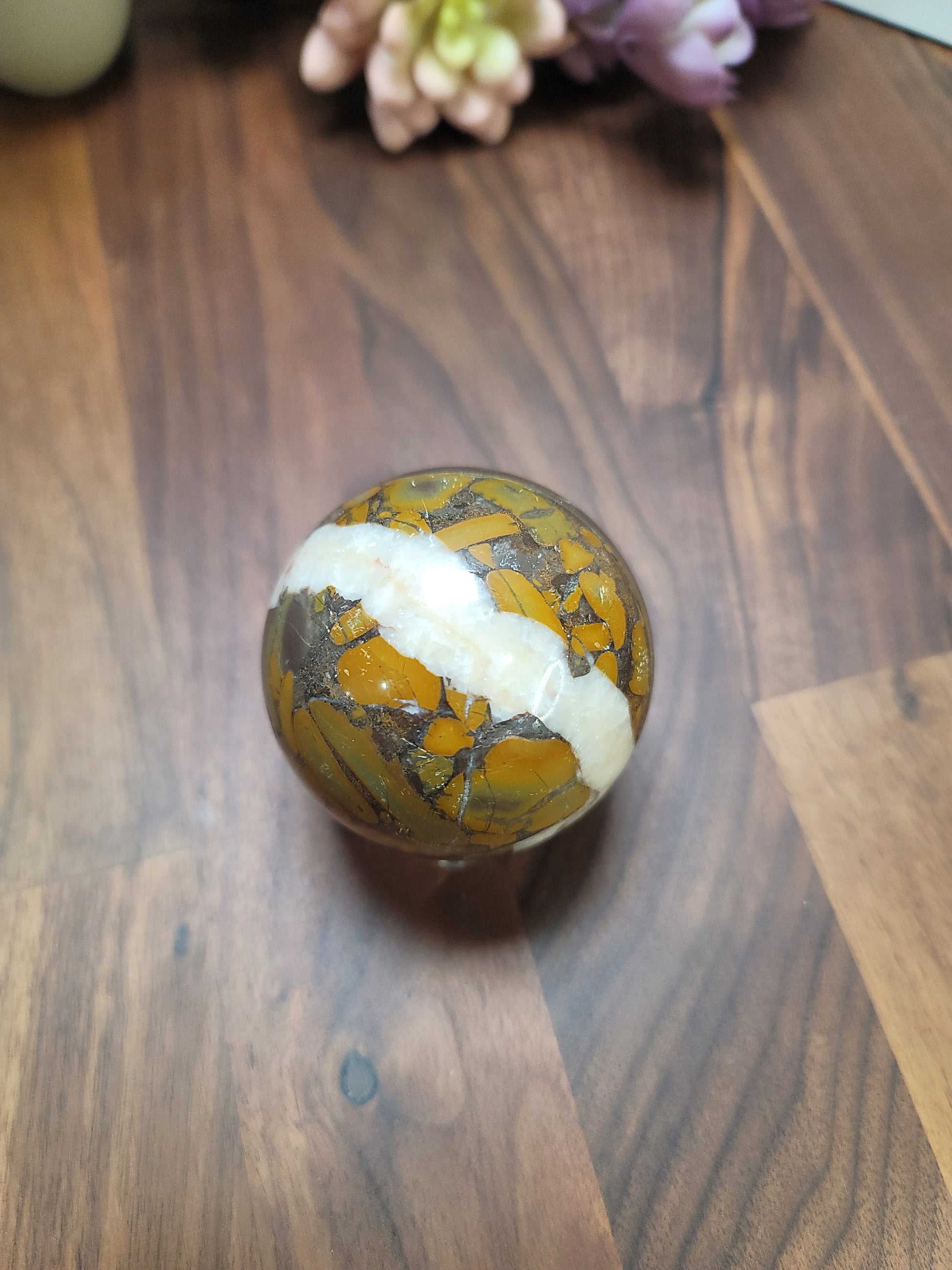 Bamboo Leaf Agate Sphere: Natural Crystal Home Decor