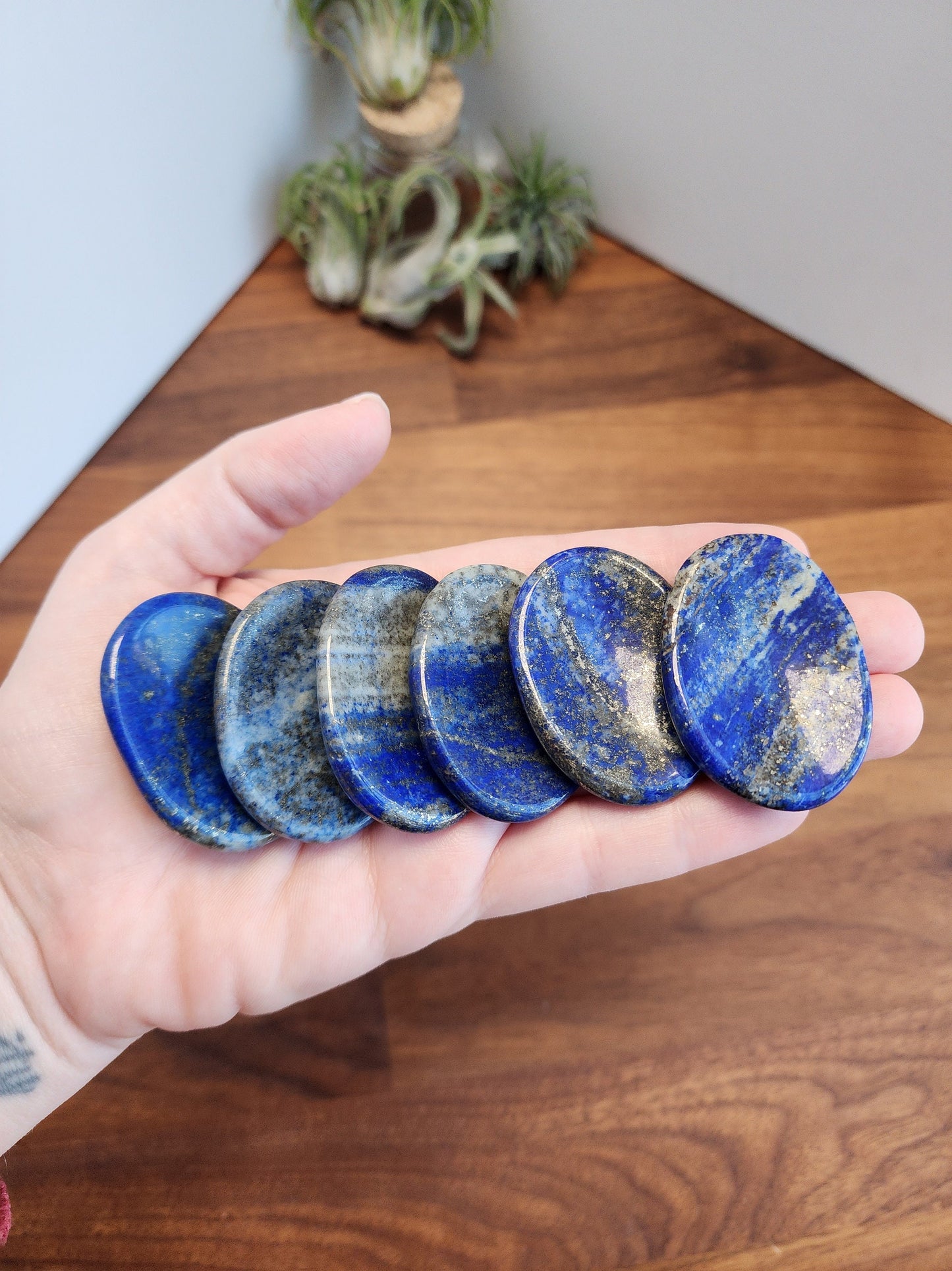 Lapis Lazuli Worry Stone | 1.77" | Bright Royal Blue with Silver Hematite Inclusions | Pocket Crystals | ADHD Fidget | Intuitively Chosen