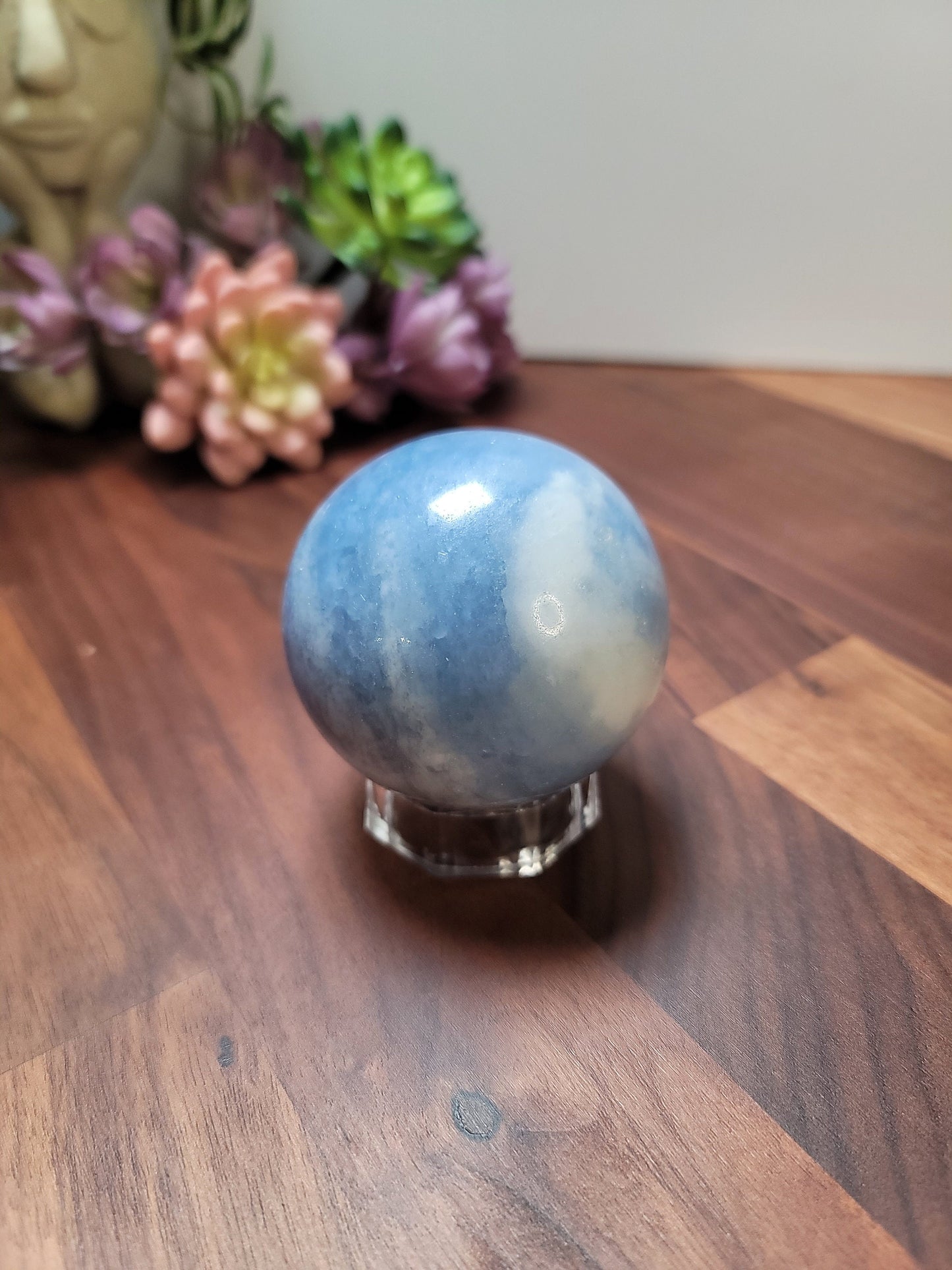 Blue Calcite Sphere: Angelcore Crystal Decor (66mm Unique Stone)