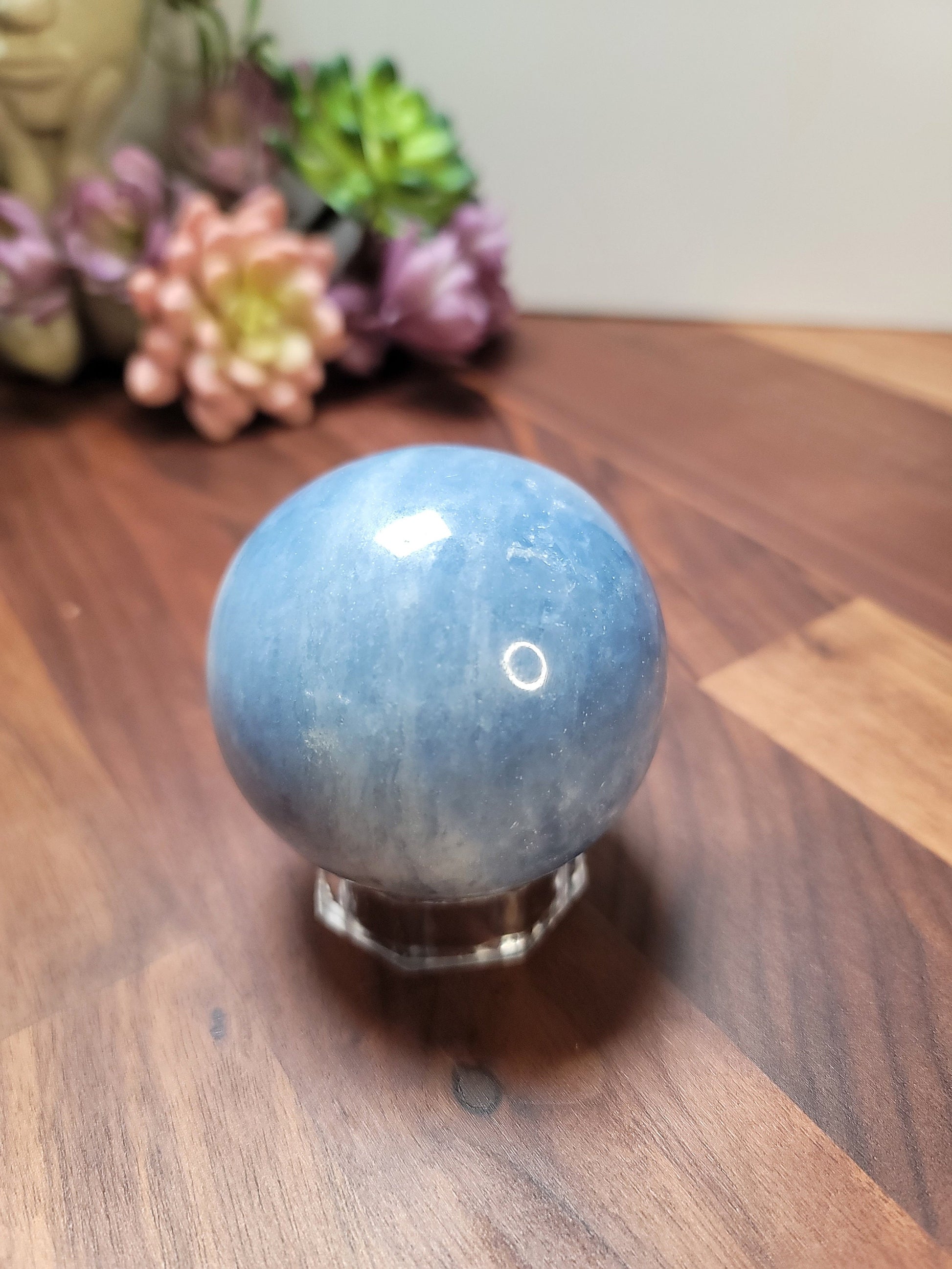 Blue Calcite Sphere: Angelcore Crystal Decor (66mm Unique Stone)