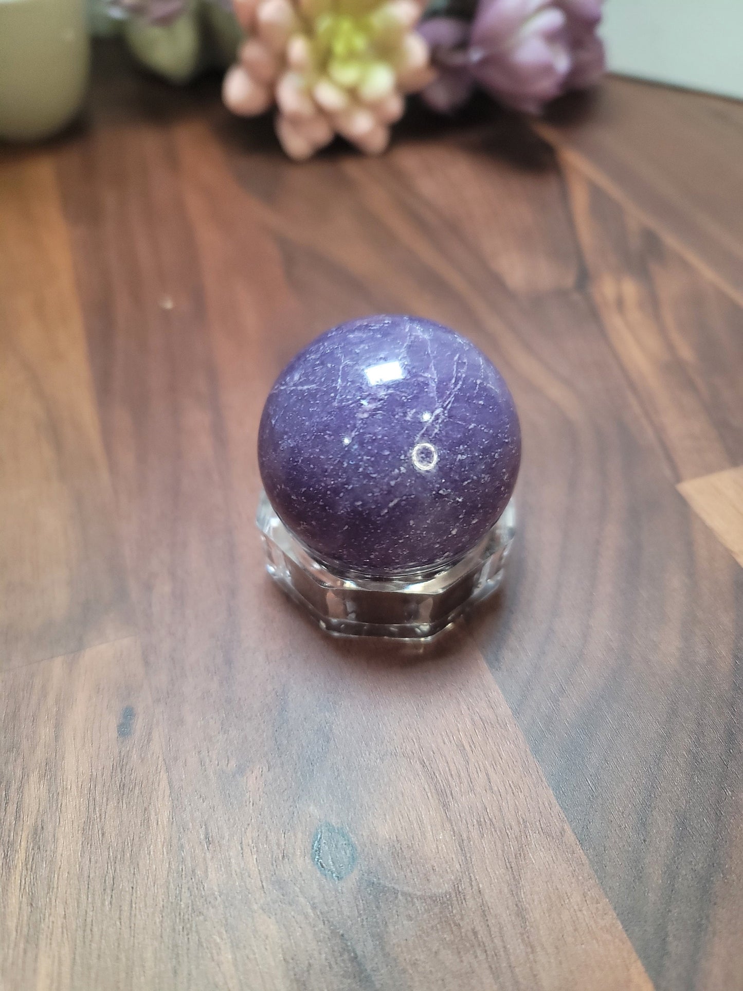 Lepidolite Sphere Crystal Ball: Purple Mica Gemstone - 44mm Carved Orb, Natural Mineral, Home Accent
