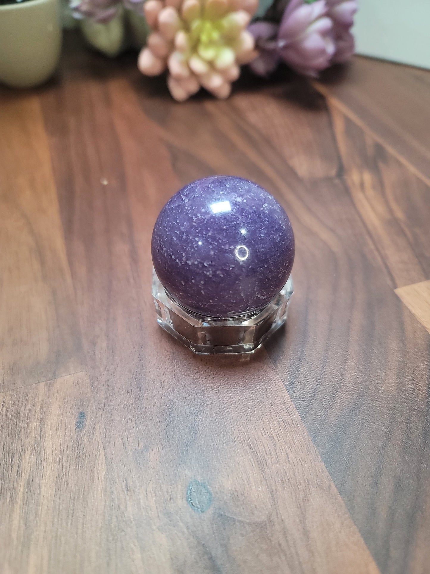 Lepidolite Sphere Crystal Ball: Purple Mica Gemstone - 44mm Carved Orb, Natural Mineral, Home Accent